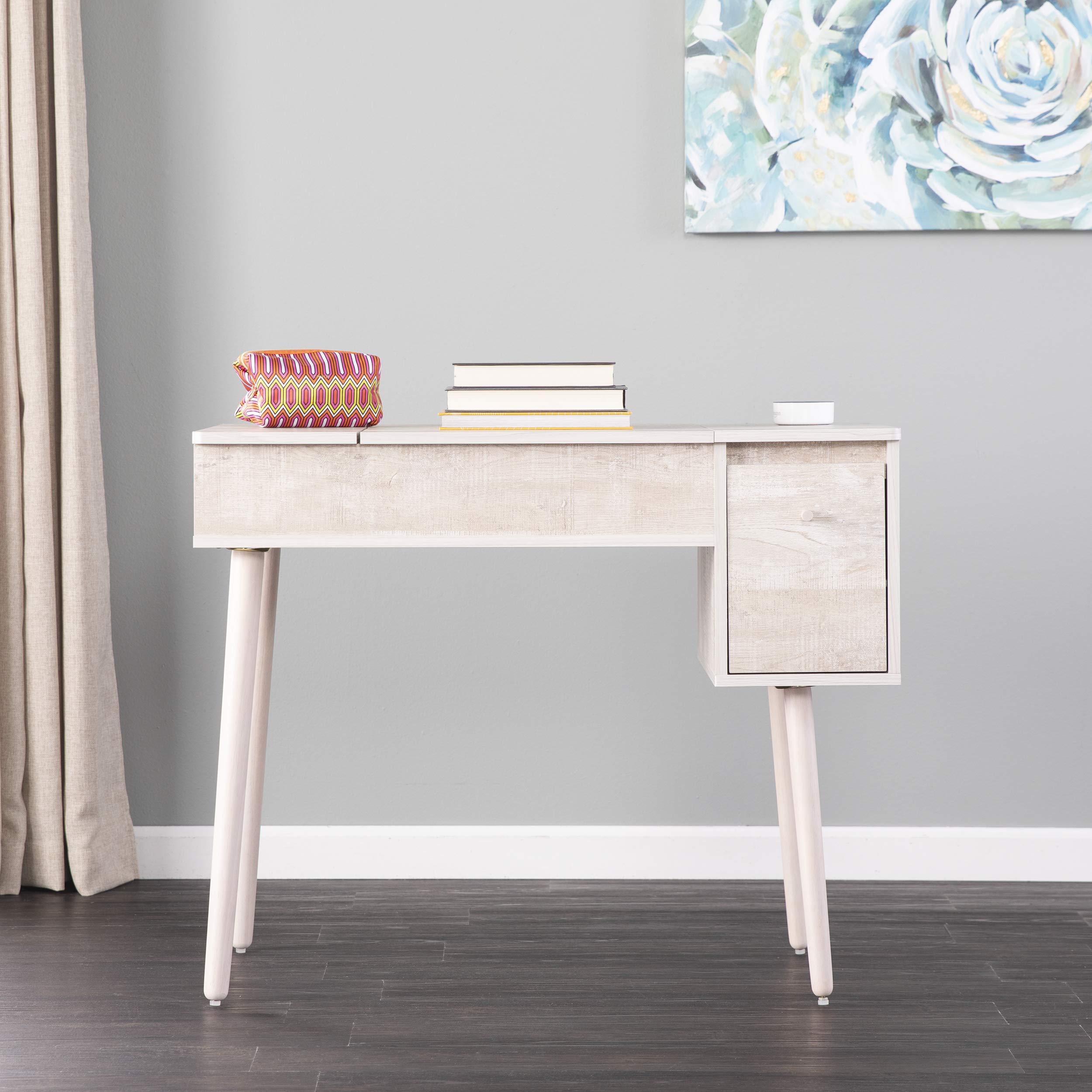SEI Furniture Harzen Vanity Desk - Graywashed Finish, Modern Writing Desk with Drawers for Home Office, Bedroom & Dressing Room