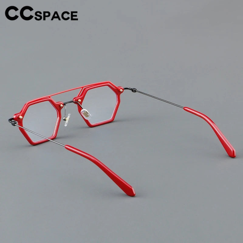 CCspace Unisex Full Rim Polygon Double Bridge Acetate Alloy Eyeglasses 3812 - Stylish & Durable Frame for Men & Women - Perfect for Work, Reading & Fashion Accessories