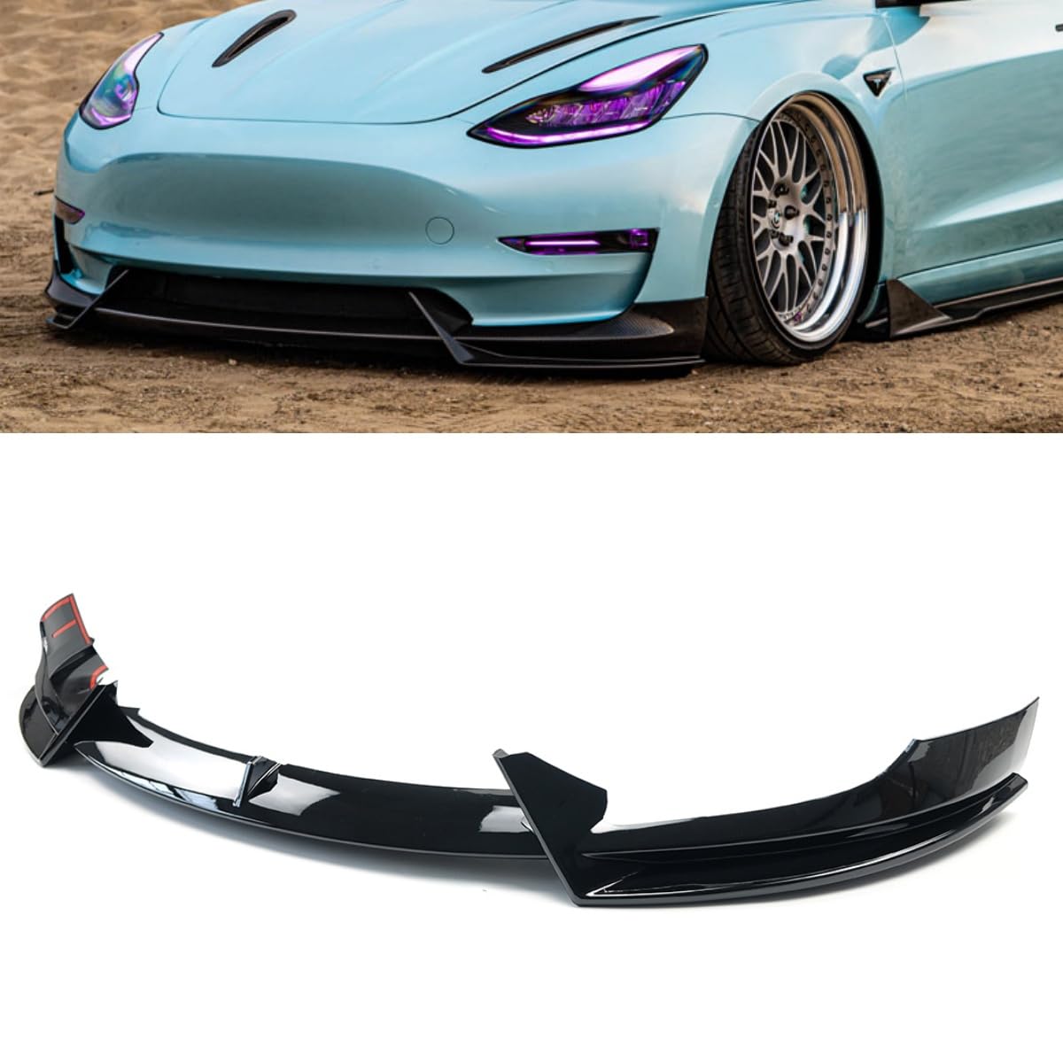Glossy Black Front Bumper Lip Splitter Spoiler 3Pcs for Tesla Model 3 (2017-2023) - Enhance Style & Aerodynamics for Street & Track Performance