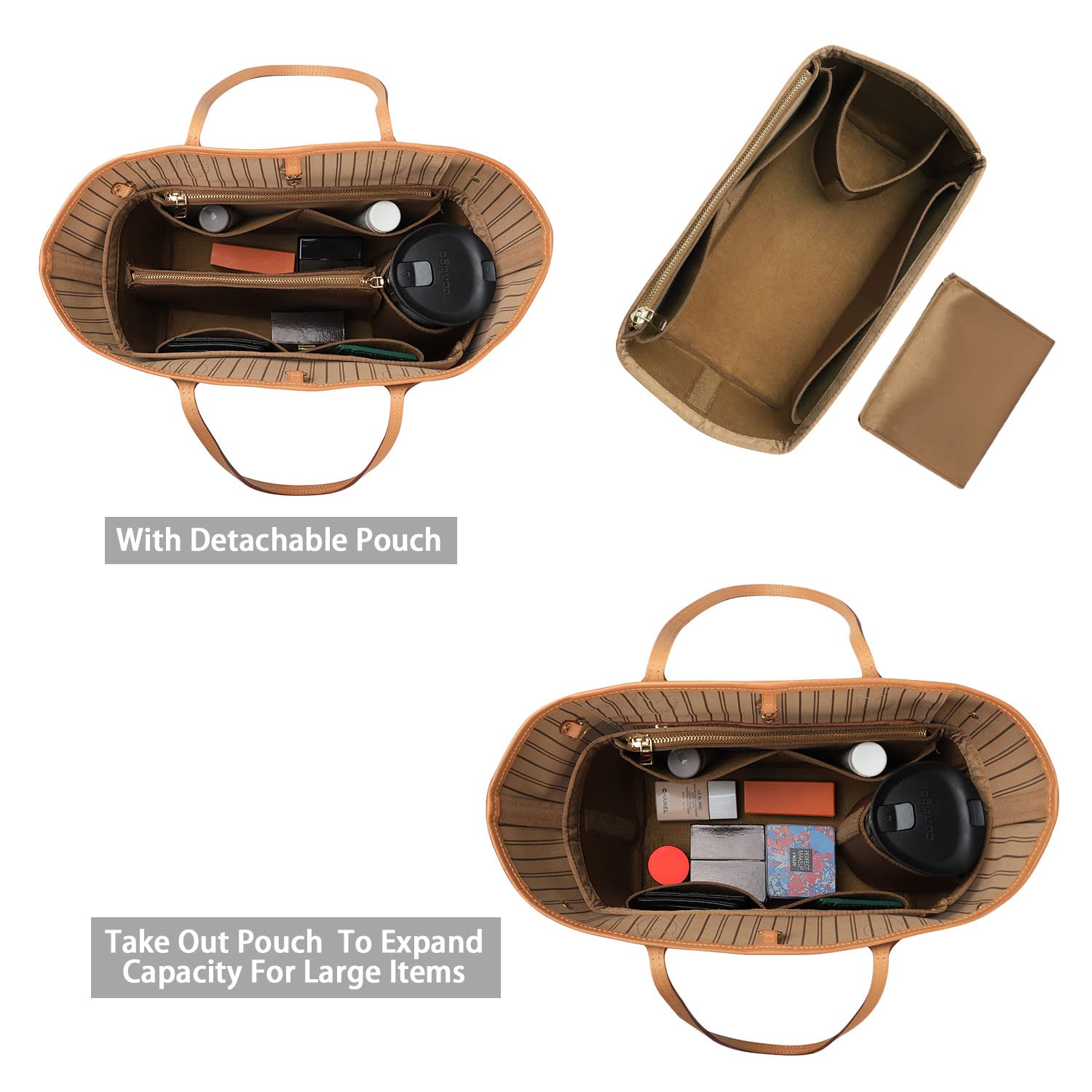 ZTUJO Felt Purse Organizer Insert for Louis Vuitton Speedy, Neverfull, Graceful & Tote Bags - Handbag Shaper & Storage Solution for Travel, Work & Daily Use