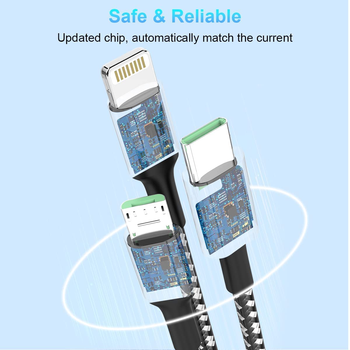 100W USB C Fast Charging Cable 6FT - 6A Braided 5-in-1 Multi Charger with Type C/Lightning/Micro USB - Universal Sync Charger for iPhone 15/14/13, Samsung Galaxy, iPad - Perfect for Travel, Home & Office Use