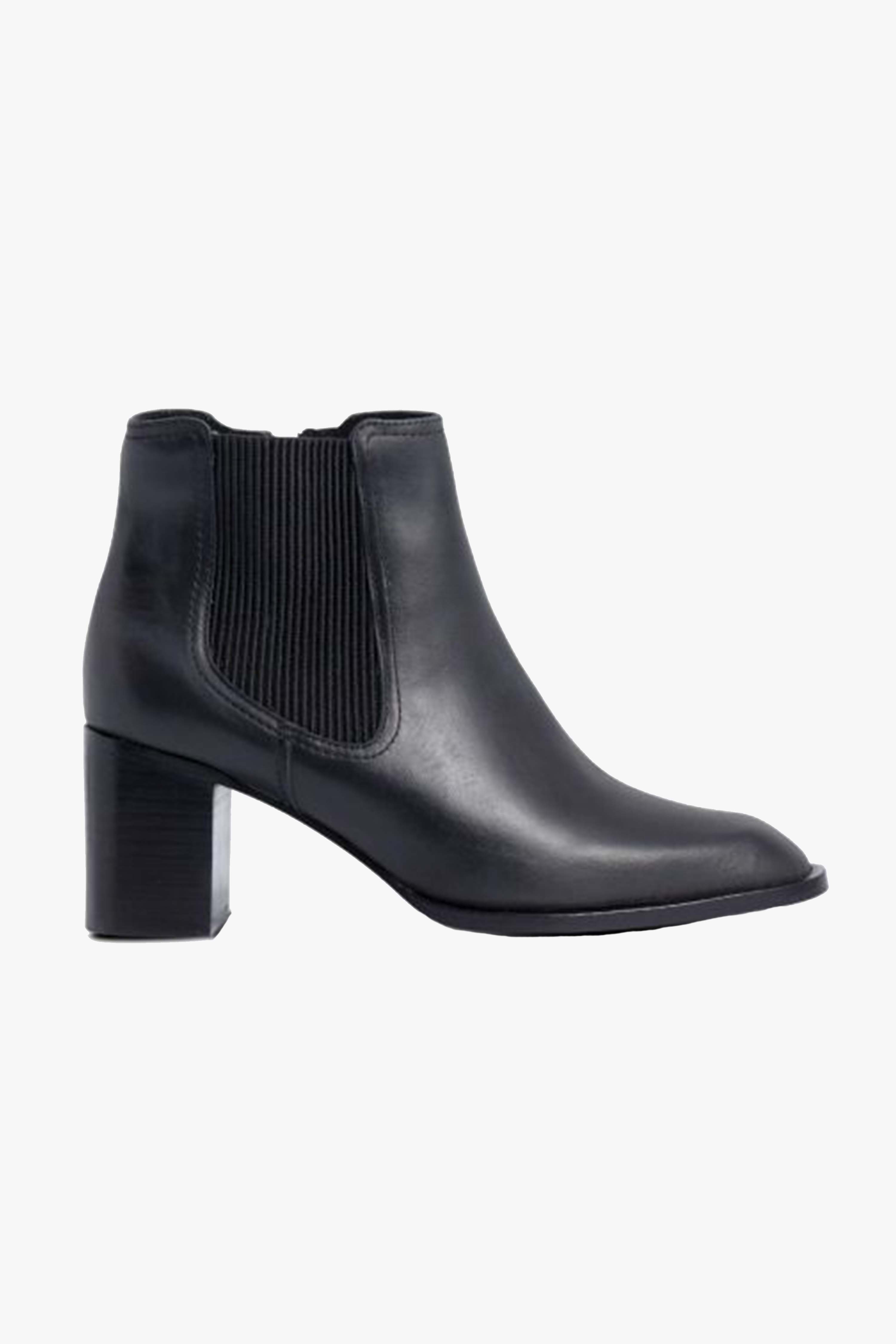 Eleanore Women's Black Leather Chelsea Boots with Heel - Stylish Ankle Boots for Work, Office, and Casual Outfits