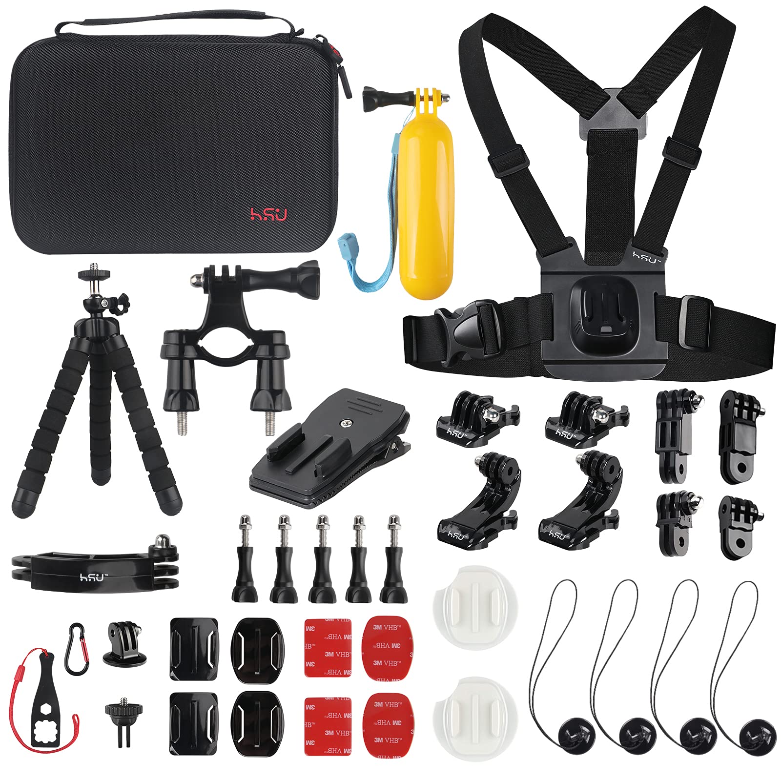 HSU 40-in-1 Accessory Bundle Kit for GoPro Hero 11/10/9/8/7/6/5/4/3, GoPro Max, DJI OSMO Action, AKASO, Campark & SJCAM Action Cameras - Perfect for Vlogging, Travel Adventures & Outdoor Sports Recording