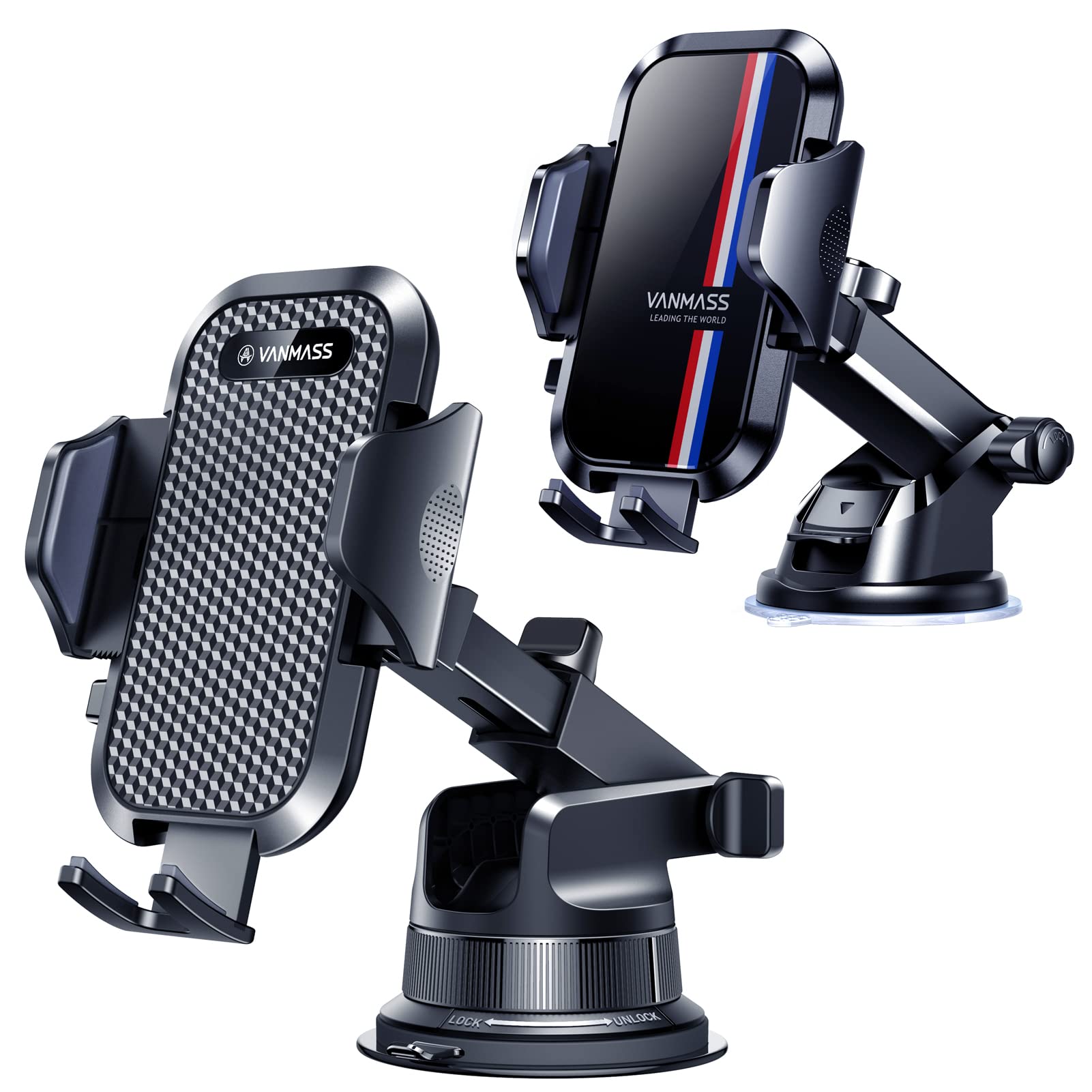 Upgraded VANMASS 2 Pack Car Phone Mount with Adjustable Mirror - Universal Dashboard & Windshield Holder for iPhone, Samsung, GPS - Perfect for Driving, Navigation & Hands-Free Calls