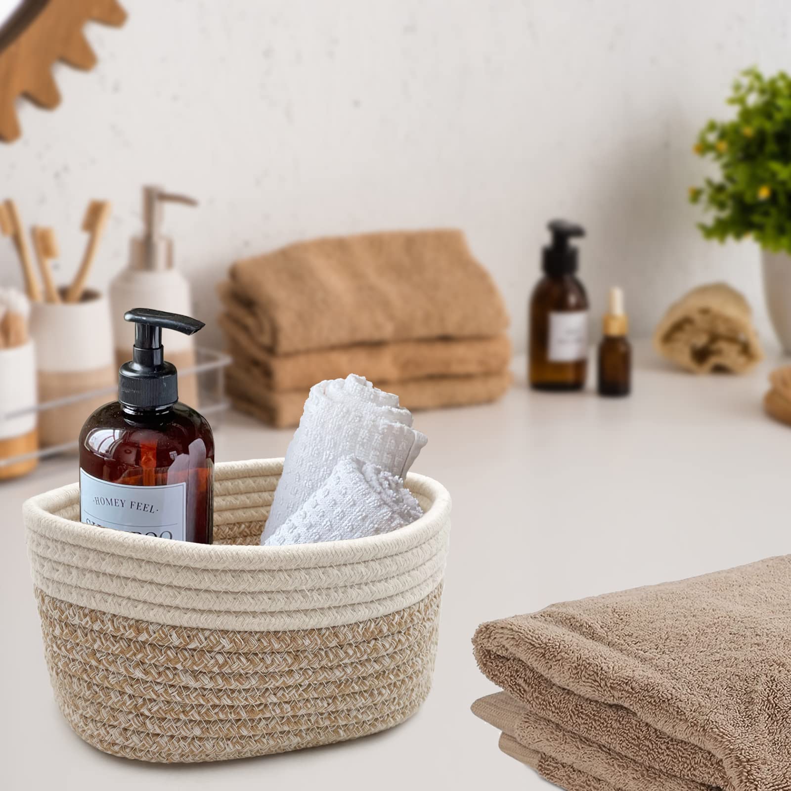 Organic Cotton Rope Storage Baskets Set of 3 - Handwoven Boho Nursery Bins for Baby Diapers, Toys & Home Organization - Perfect for Nursery, Playroom & Boho Home Decor