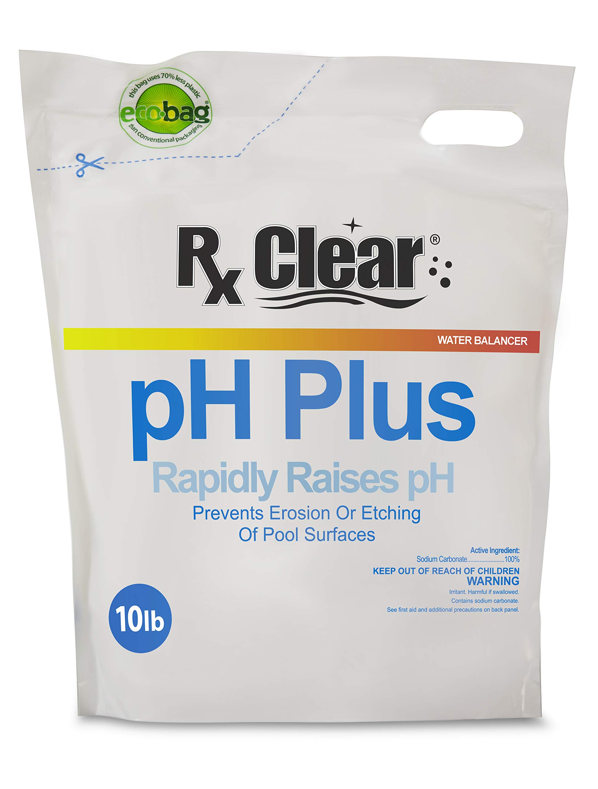 Rx Clear Swimming Pool pH Plus | Rapid pH Level Balancer | Quickly Corrects Acidic Water | Prevents Pool Surface Erosion & Etching | 10 lb | Ideal for Inground & Above Ground Pools