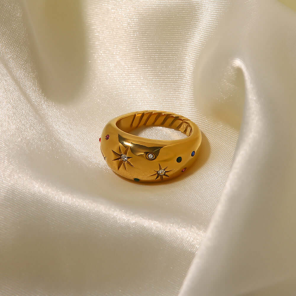 18K Gold Twist Dome Ring for Women - Elegant Star Thick Band Ring | JDR334 | Perfect for Weddings, Anniversaries & Special Occasions