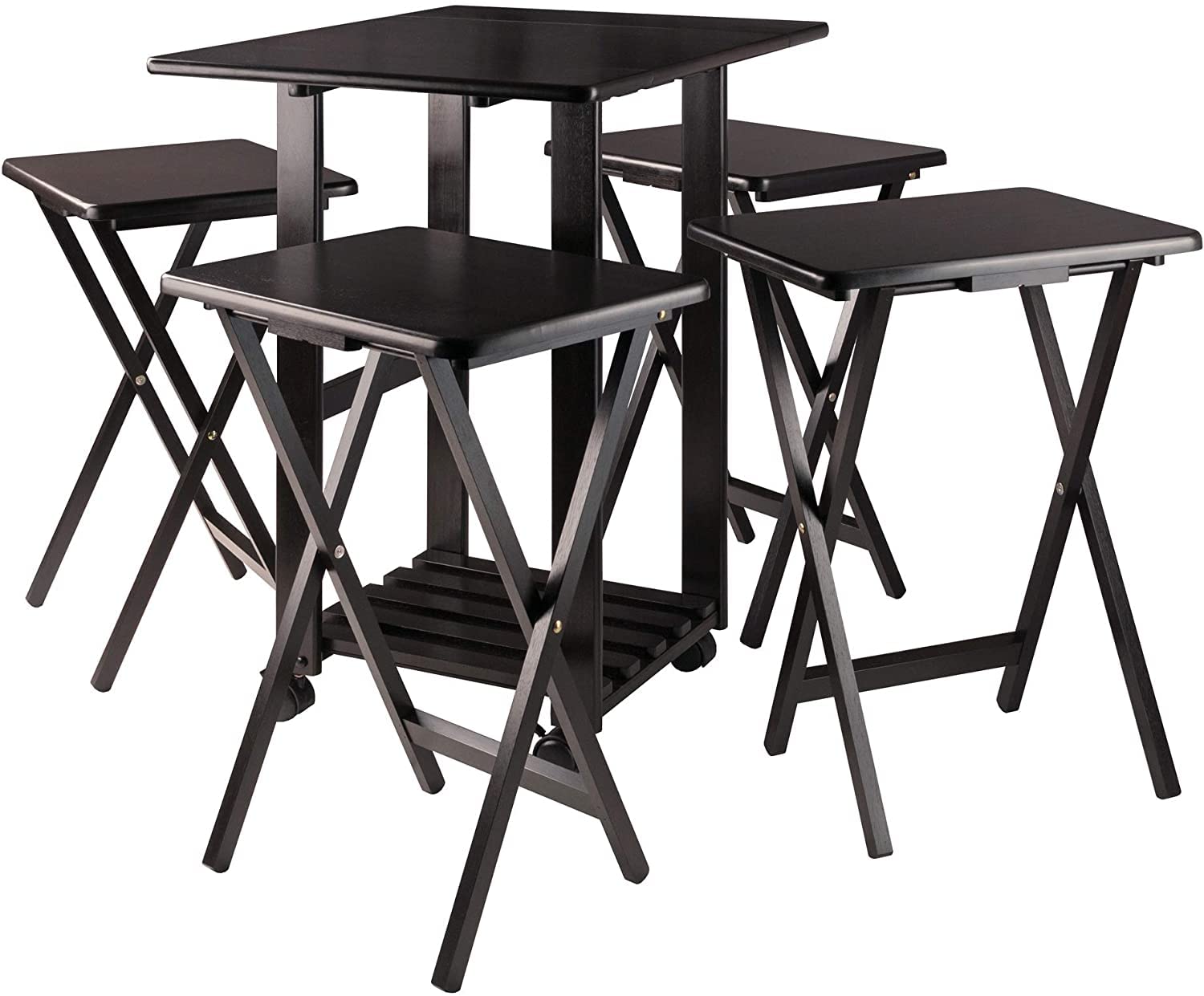 Sophia 5-Piece Foldable Snack Tray Table Set with Built-in Handles - Compact Space-Saving Design, Sturdy Wooden Surface (23.39