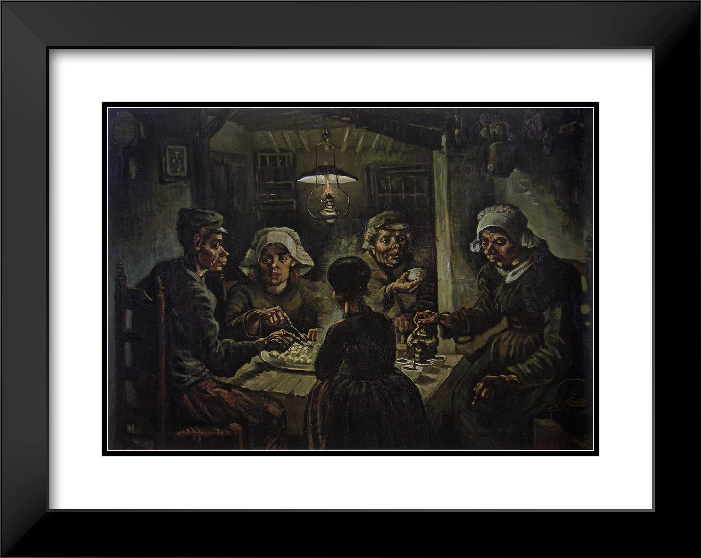 Vincent Van Gogh 'The Potato Eaters II' 24x19 Inch Black Modern Framed Art Print with Double Matting - Perfect for Living Room, Bedroom or Office Wall Decor