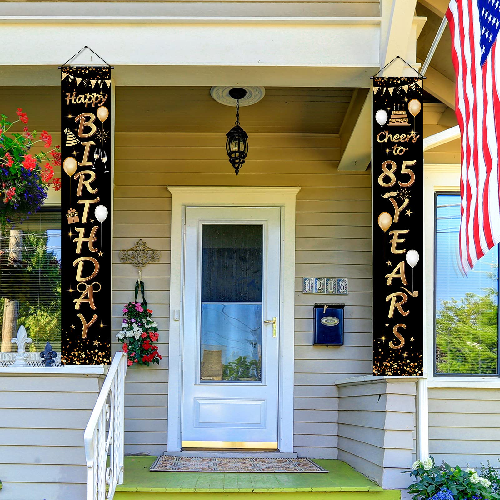 2-Pack 85th Birthday Party Decorations - Cheers to 85 Years Banner & Porch Sign Set (71