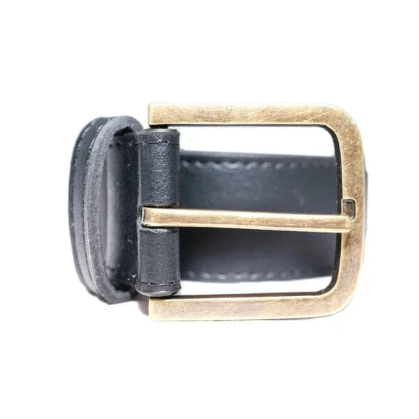 Bo Brass Buckle Vegan Leather Belt for Men & Women - Stylish Black Faux Leather Waistband | Perfect for Office, Casual Wear & Formal Occasions
