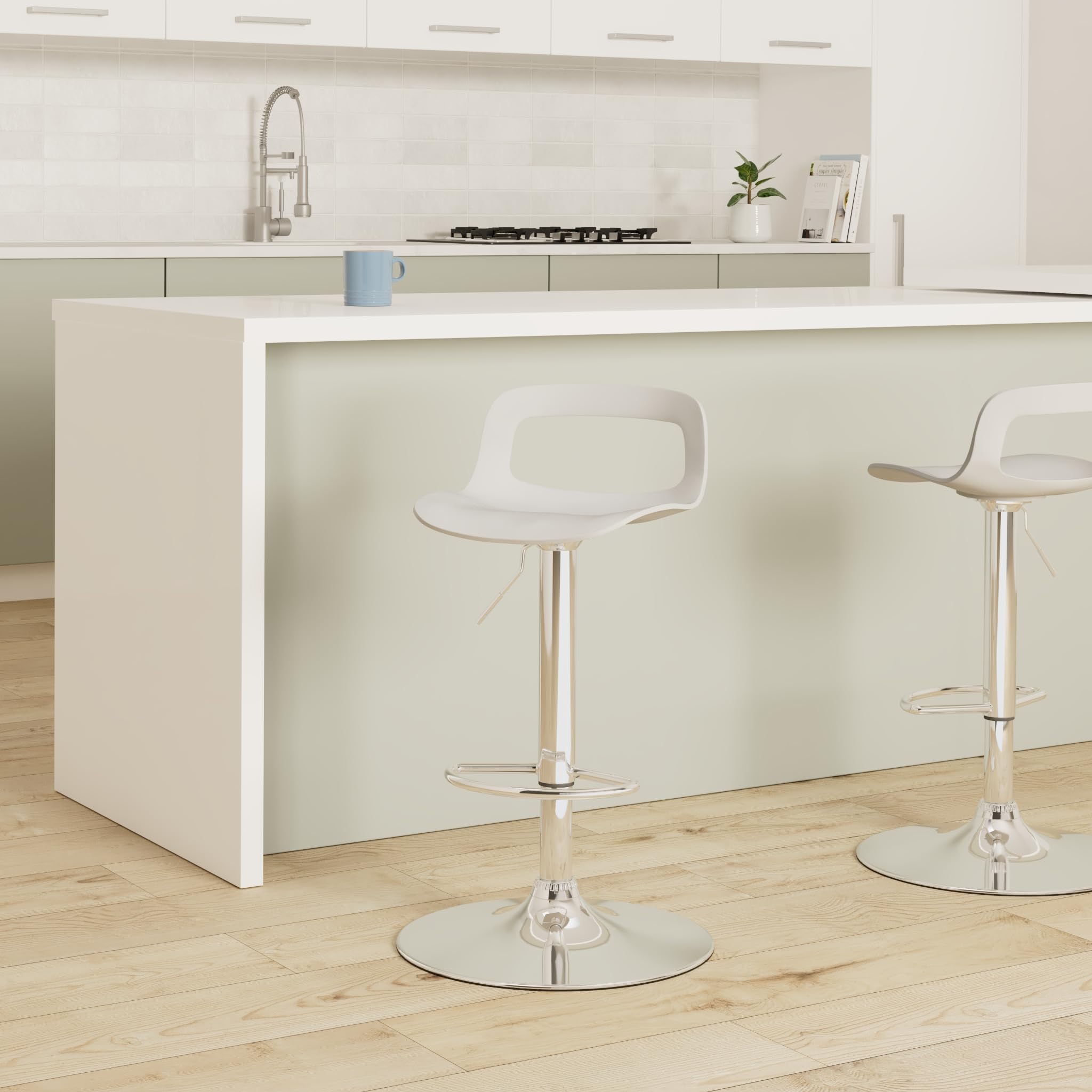 Modern Adjustable Bar Stools Set of 6 - White Plastic Counter Height Stools for Kitchen Island, Breakfast Bar & Home Decor