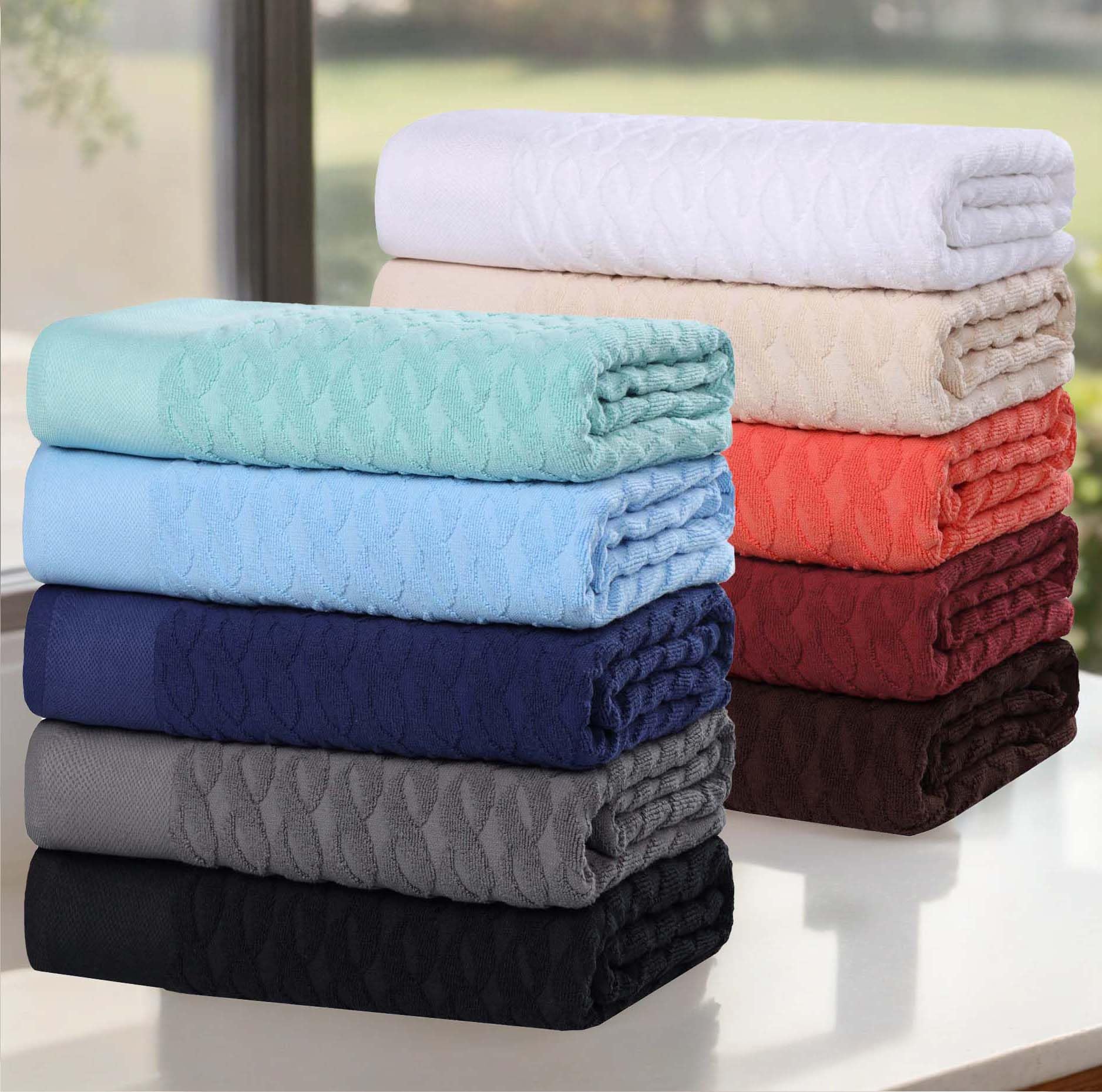 Premium BNM Herringbone Turkish Cotton Towel Set - Ultra Absorbent, Soft & Quick-Drying - Includes 2 Bath, 2 Hand & 2 Face Towels - Luxury Jacquard Design for Bathroom, Spa & Gym Use - 6-Piece Set in Navy Blue