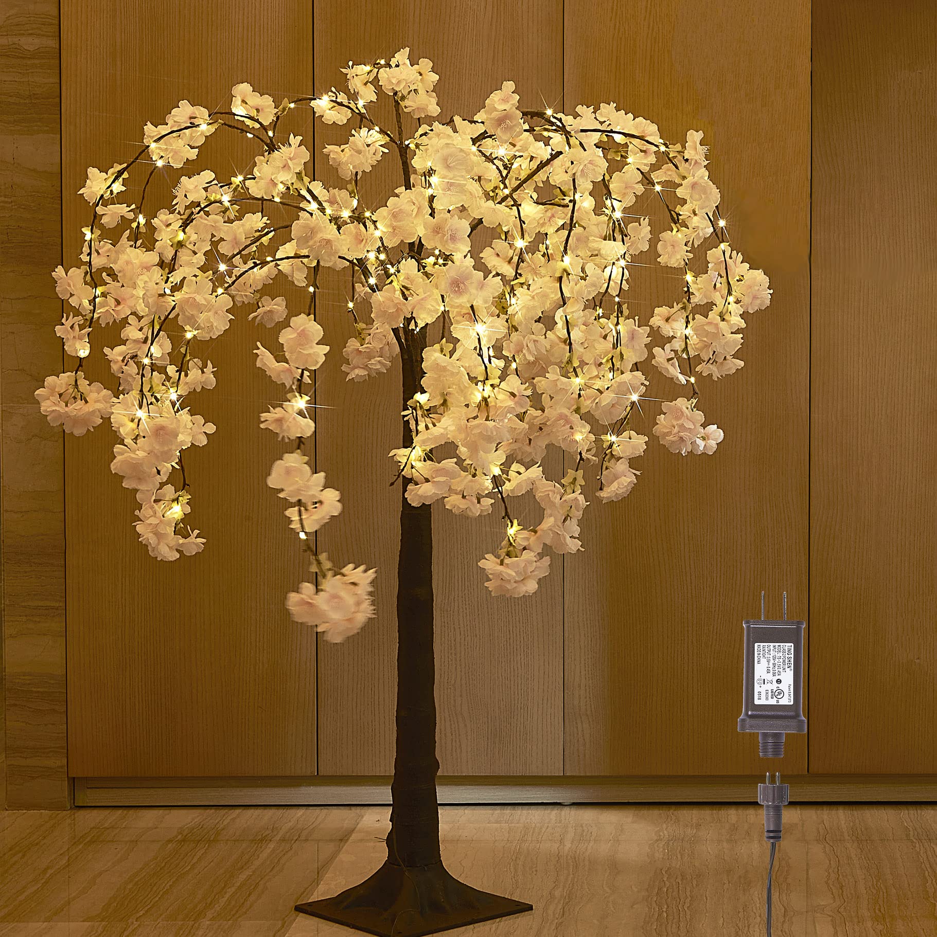 BAOLITVINE 4FT Lighted Faux Weeping Cherry Tree with 180 Warm White Fairy Lights - Artificial Flower Tree for Wedding, Birthday Party, Home, Garden, Indoor & Outdoor Decor - Perfect for Romantic Nights, Holiday Displays and Special Occasions