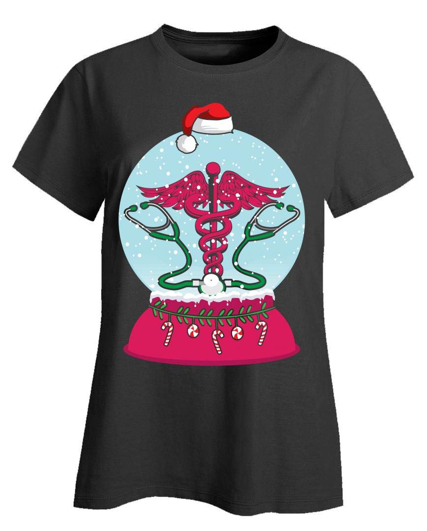Christmas Snow Globe NICU Nurse Gifts for Women & Nursing Students - Cute Holiday Apparel for Nurses Week, Graduation & Appreciation - Cozy Ladies T-Shirt for Hospital Shifts & Nursing School
