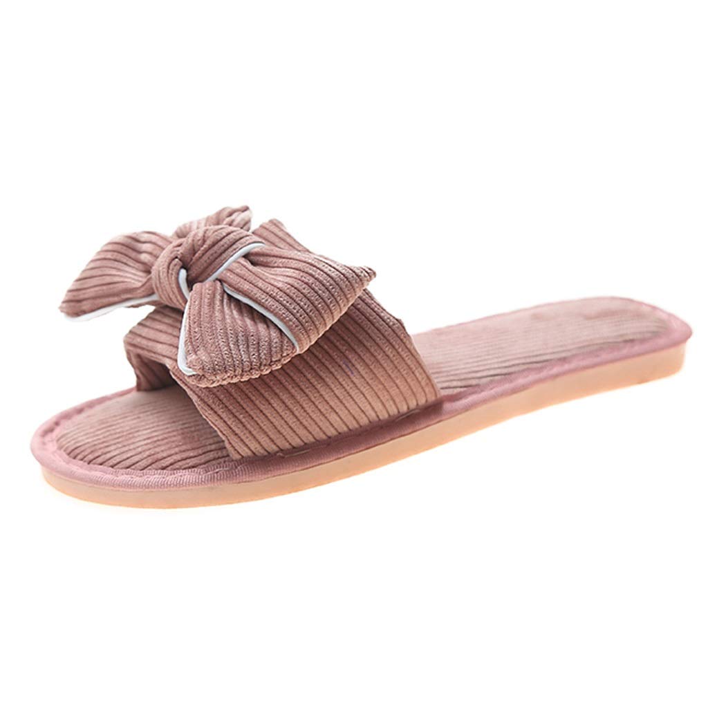 Butterfly Knot Corduroy Non-Slip Women's Slippers - Comfortable Indoor House Shoes for Spring & Autumn - Pink Size 40 - Perfect for Living Room, Bedroom & Cozy Home Relaxation