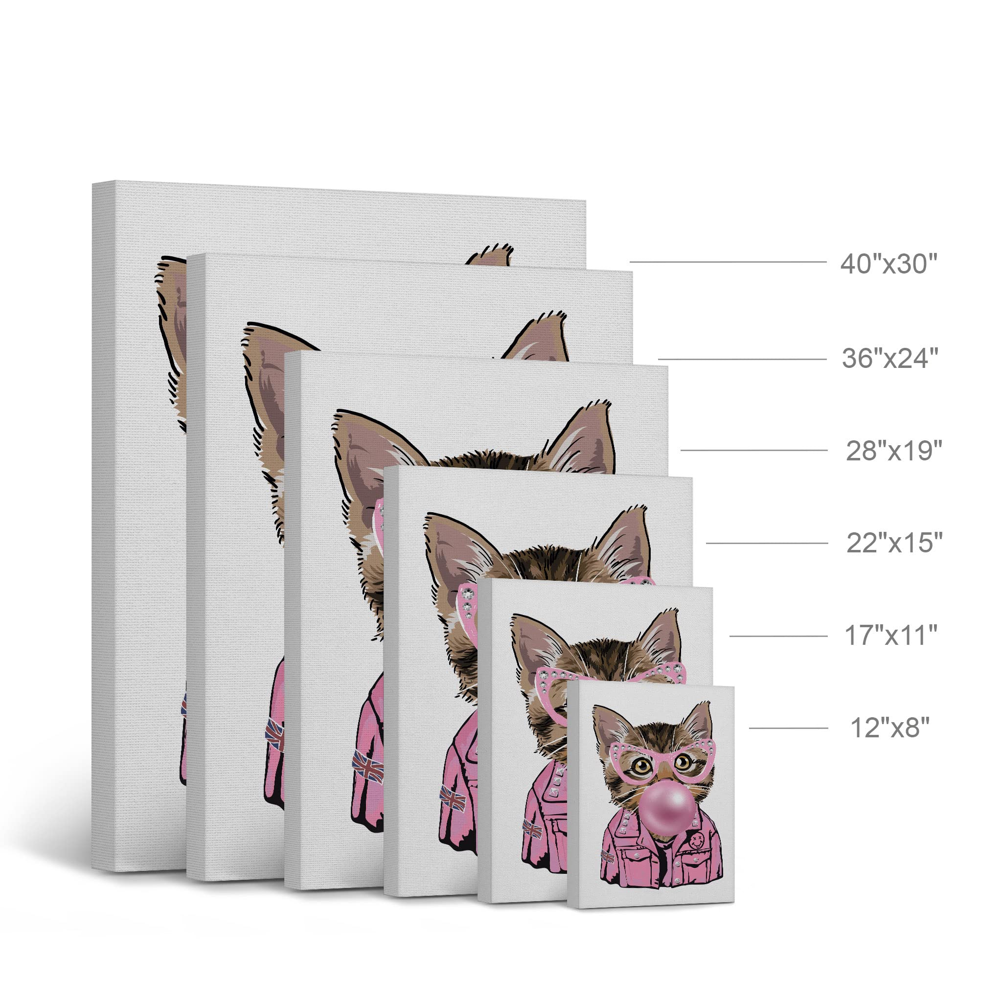 Smile Art Design Cat Portrait in Jacket & Sunglasses Chewing Bubble Gum - Canvas Wall Art Print for Pet Lovers, Pop Art Decor for Living Room, Bedroom, Nursery - Perfect Gift for Cat Owners (22x15 Inches)