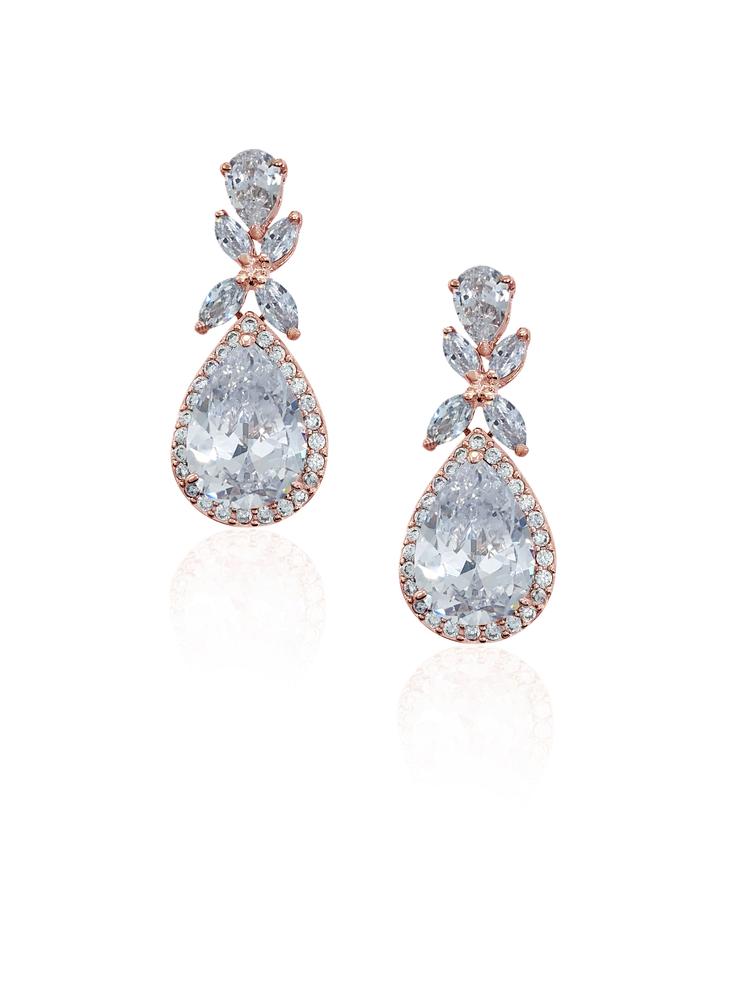 Elegant Vintage Halo Pear Drop Wedding Earrings by Johnny B at Kezani - Perfect for Bridal Jewelry, Formal Events & Special Occasions