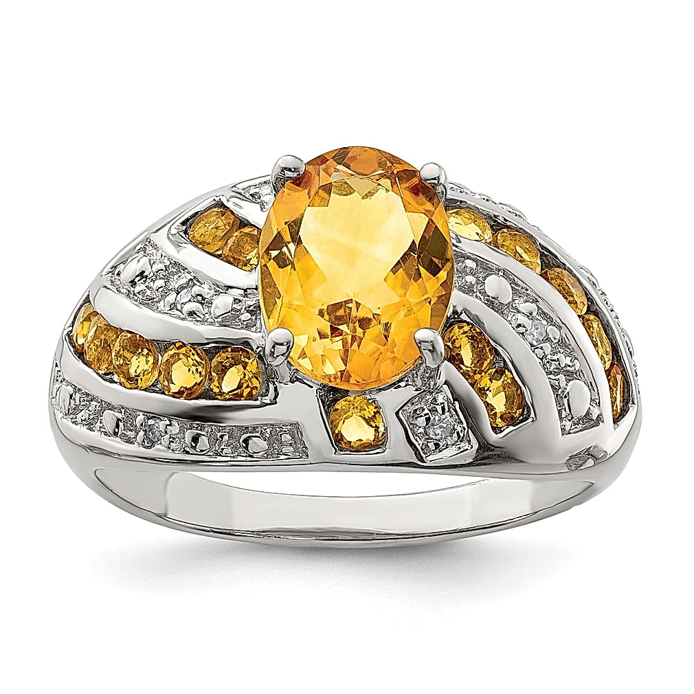 925 Sterling Silver Yellow Citrine & Diamond Band Ring for Women - Dainty Gemstone Fine Jewelry, Birthday Gift for Her, Perfect for Weddings & Special Occasions