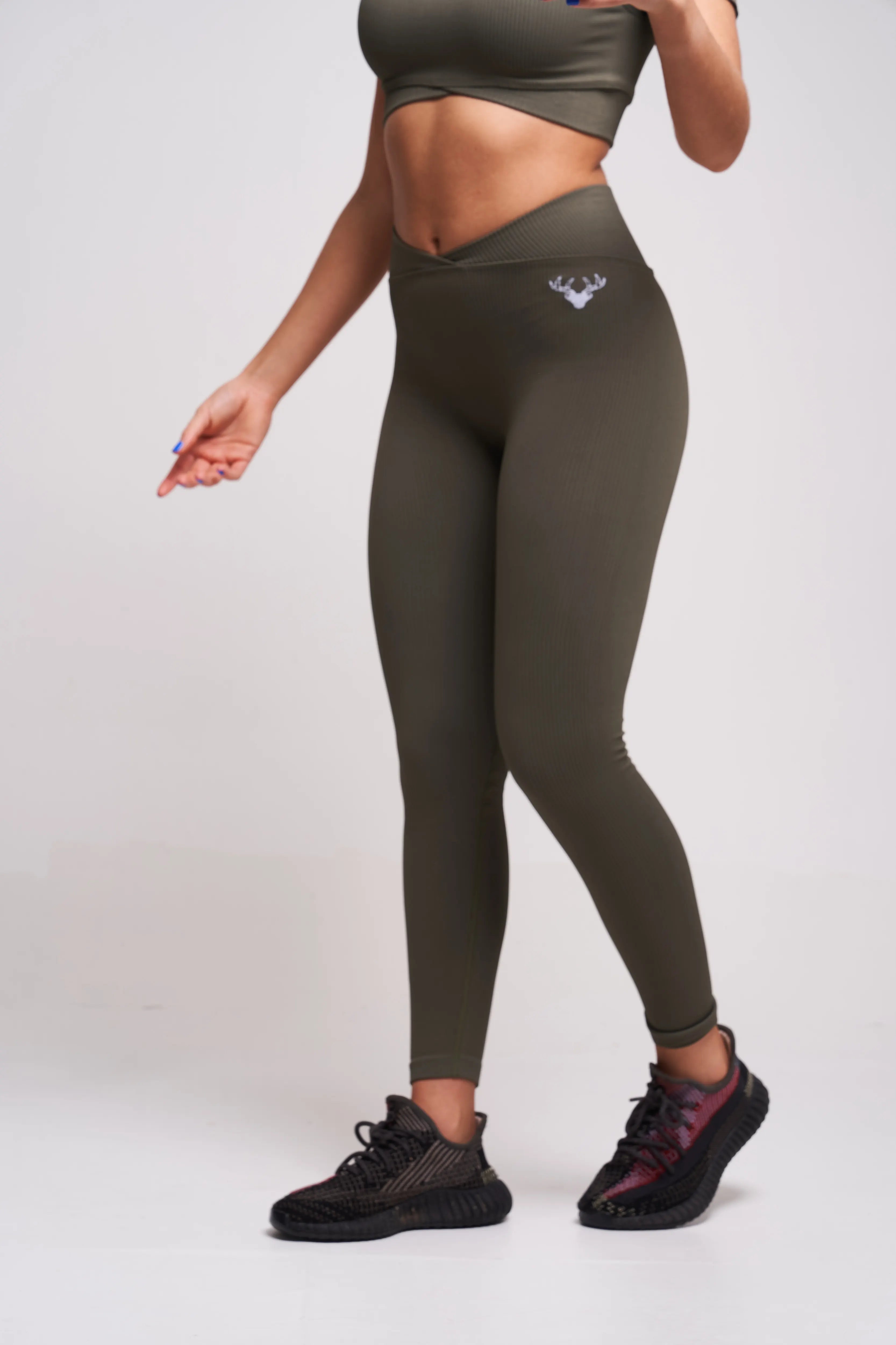 Evlan Recycled Rib Criss Cross Legging - Petrol Green High Waisted Yoga Pants for Women | Workout, Running, Lounge & Everyday Wear