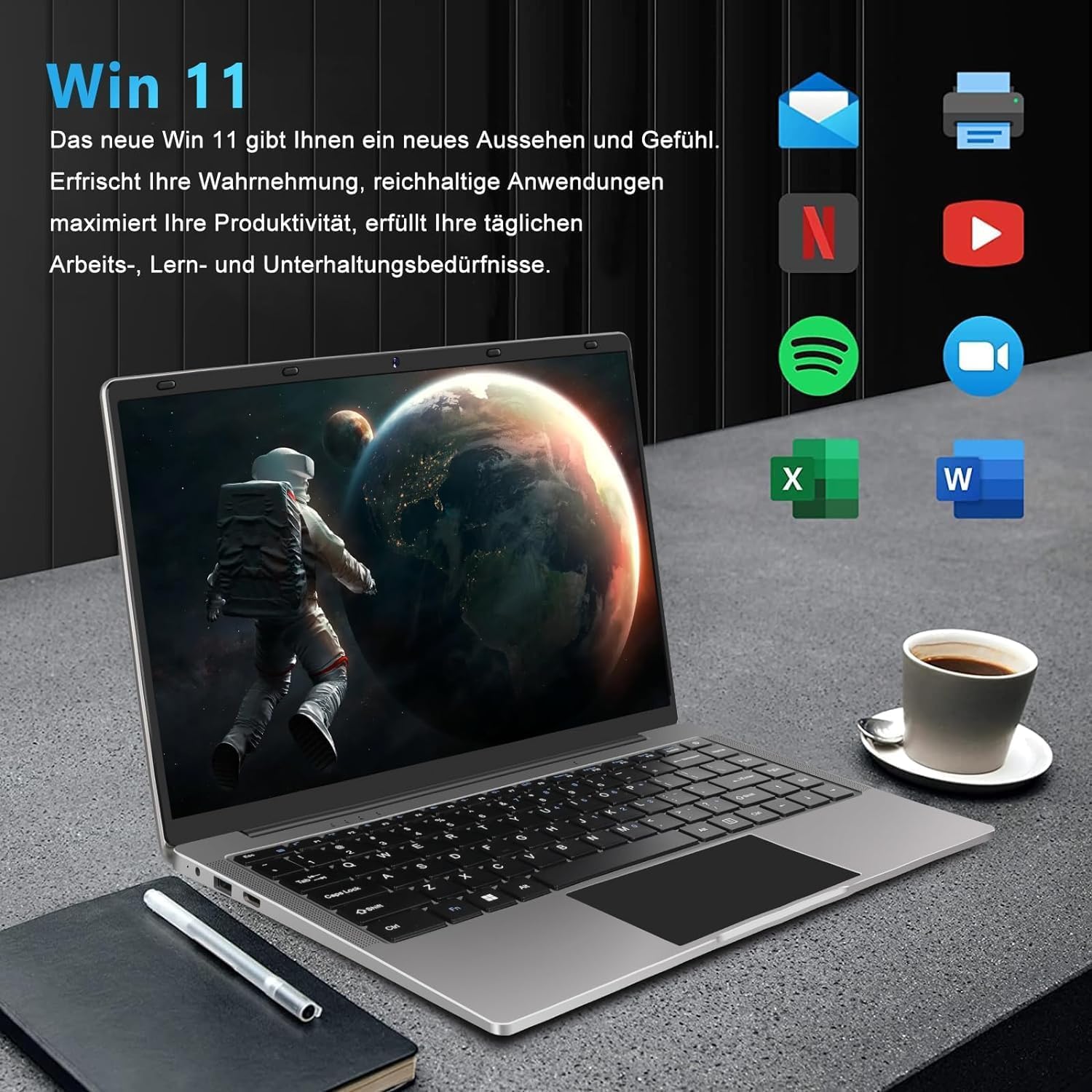 WOZIFAN Windows 11 Laptop 14 Inch Notebook - 256GB SSD with 1TB Expandable Storage, Dual Band WiFi (2.4G+5G), Bluetooth 4.2, USB & HDMI Ports, 1920x1080 FHD Display - Includes Wireless Mouse (Gray) - Perfect for Work, Study & Entertainment