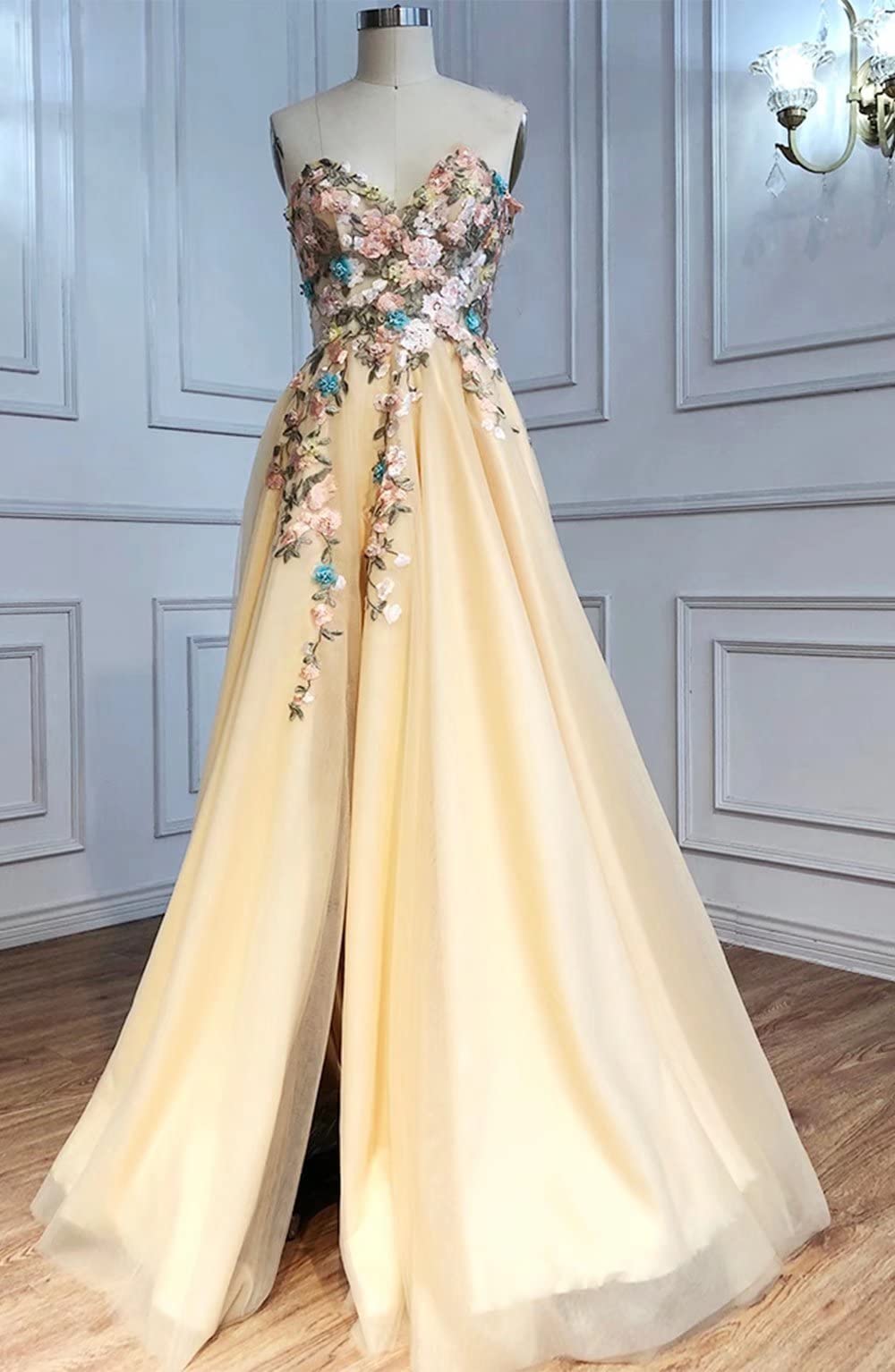 FTBY Women's Sweetheart Neckline Applique Evening Dress - Sexy Tulle Formal Gown for Prom, Wedding Guest & Black Tie Events