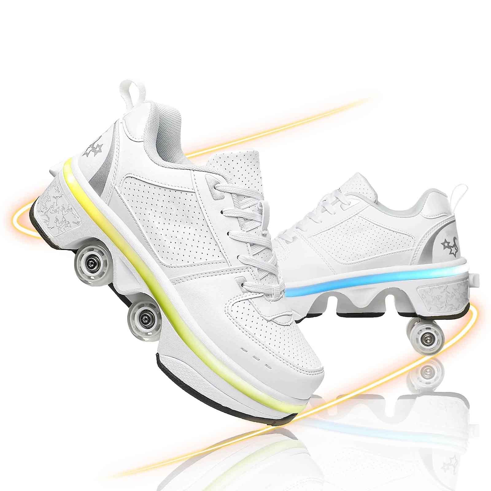 Women's & Kids' Convertible Roller Skate Shoes - 4-Wheel Adjustable Roller Skates Sneakers for Outdoor & Indoor Use - Lightweight Wheeled Shoes for Girls & Boys - Perfect for Skating Rinks, Parks & Playgrounds