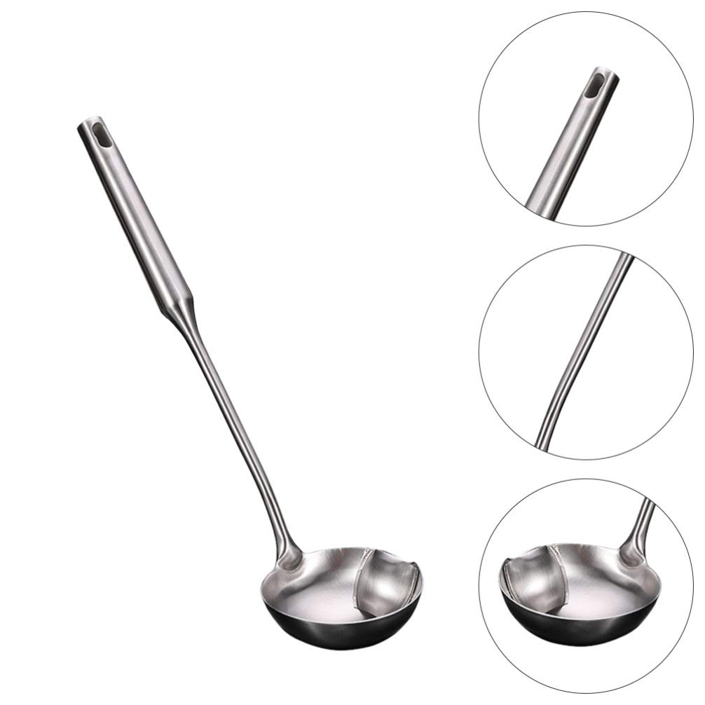 Premium Stainless Steel Oil Separator Spoon - Anti-Scalding Plastic Handle Soup Skimmer Ladle for Kitchen - Perfect for Removing Fat from Broth, Stew, and Soup - Ideal for Home Cooking & Restaurant Use