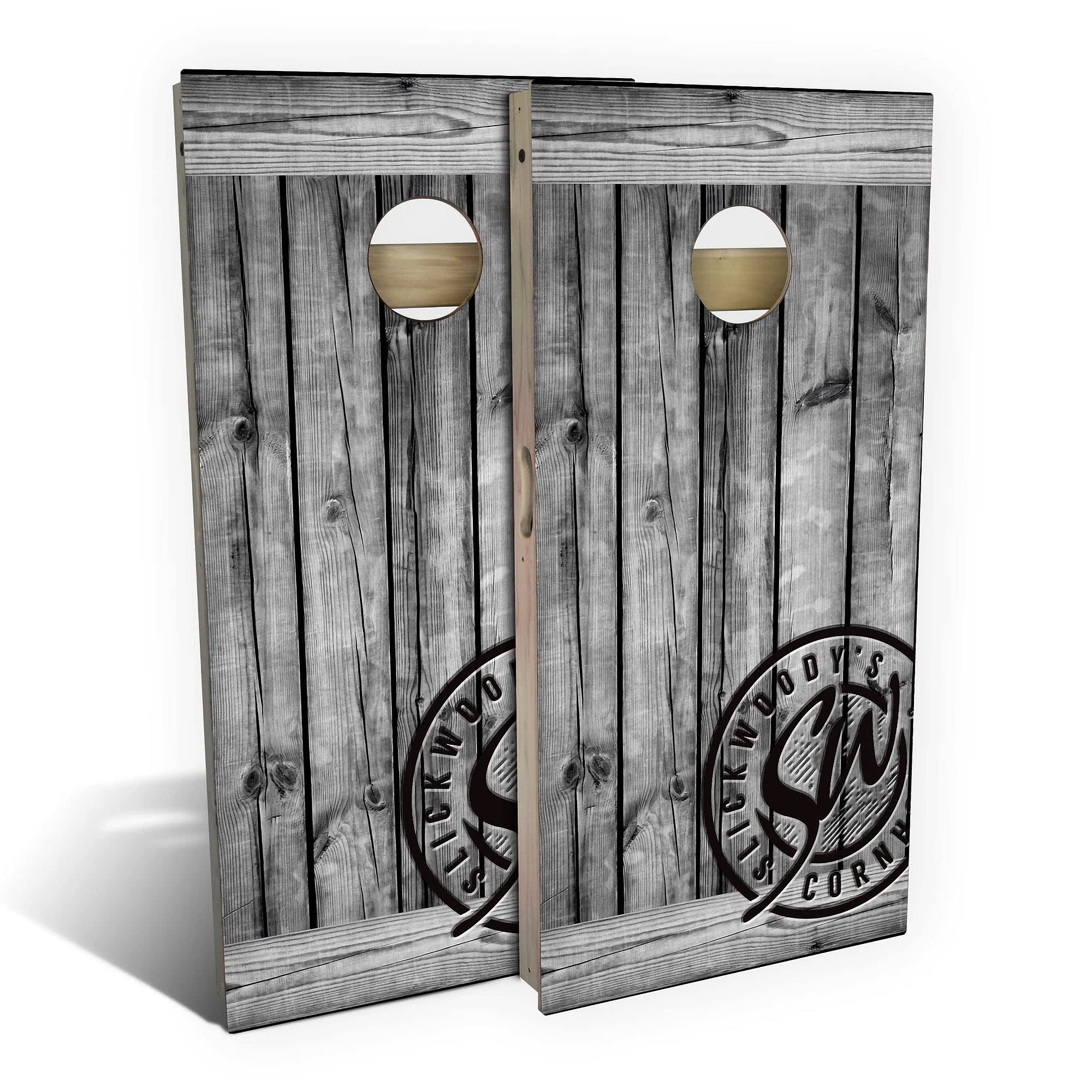 Rustic Gray Barnwood Cornhole Boards Set - 2 Boards & 8 Bags - Customizable Options for Outdoor Games, Tailgating, Backyard Parties, and Family Fun