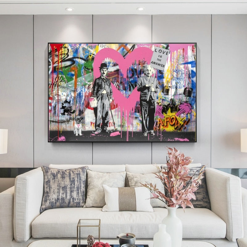 Banksy Love Is Answer Canvas Wall Art Print - Modern Street Art Home Decor for Living Room, Bedroom & Office