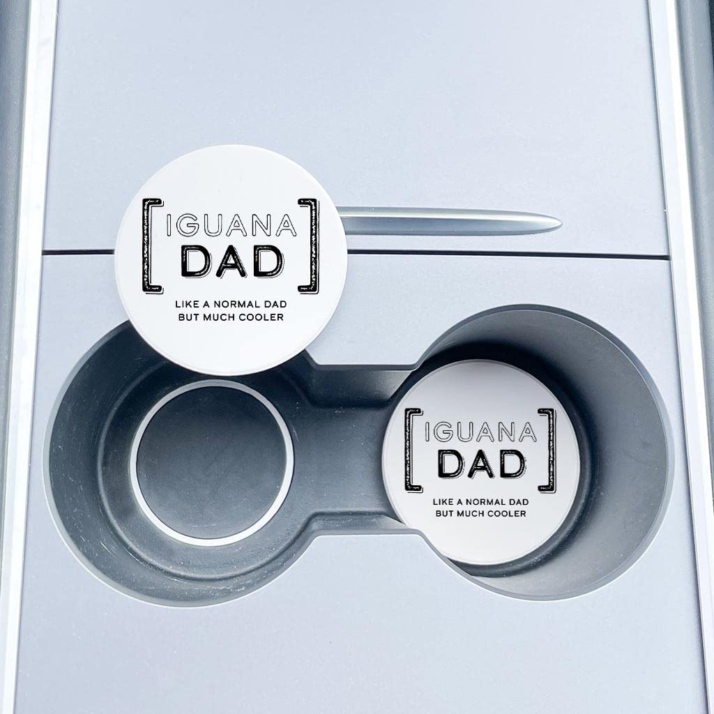 2-Pack Ceramic Car Coasters for Cup Holders - 2.65 Inch Round Non-Slip Coasters with Cool Iguana Dad Design - Keep Your Vehicle Clean & Stylish - Perfect Gift for Car Lovers & Home Décor Enthusiasts (Use in Cars, Trucks, RVs or as Unique Home Decor Pieces)