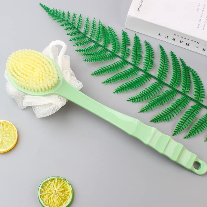 KOOSHLO 2-in-1 Bath Brush with Soft Bristles & Exfoliating Loofah - Long Curved Handle Back Scrubber for Wet/Dry Use - Men & Women Shower Body Brush (Multicolor) - Perfect for Deep Cleansing & Exfoliation in Shower or Bath