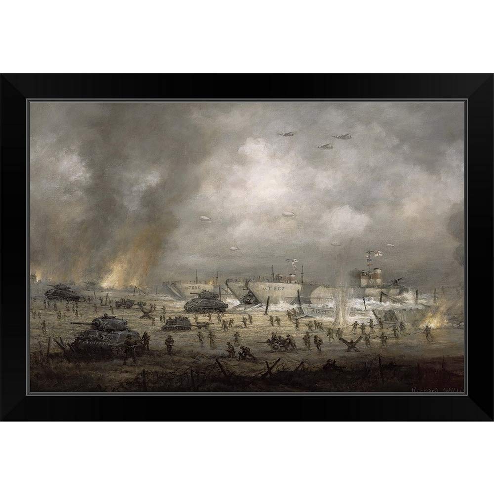 Vintage Sword Beach Military Art Print - Black Framed WWII D-Day Battle Scene Wall Decor | Perfect for Home Office, Man Cave & History Lovers Gift