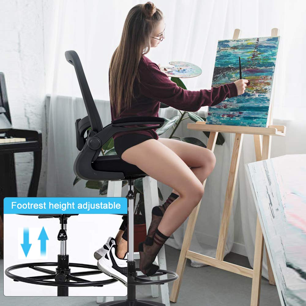 Ergonomic Drafting Chair with Lumbar Support - Adjustable Height Mesh Office Chair for Standing Desks, Swivel Rolling Stool with Footrest - Perfect for Architects, Designers & Long Computer Work Sessions