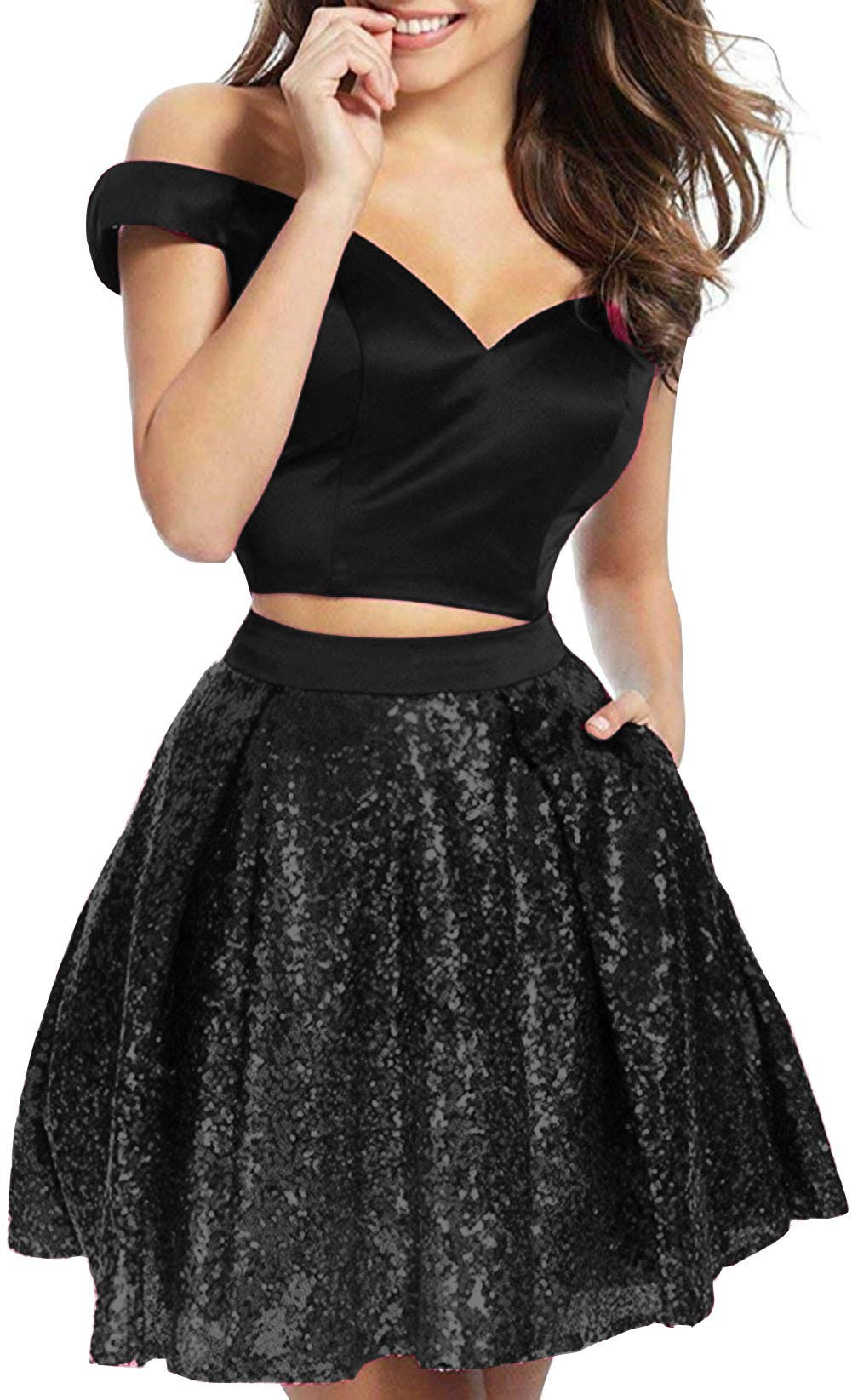 Emanni Women's Short Homecoming Dresses for Juniors - Off The Shoulder Prom Formal Gowns in Black | Perfect for School Dances, Parties & Special Occasions