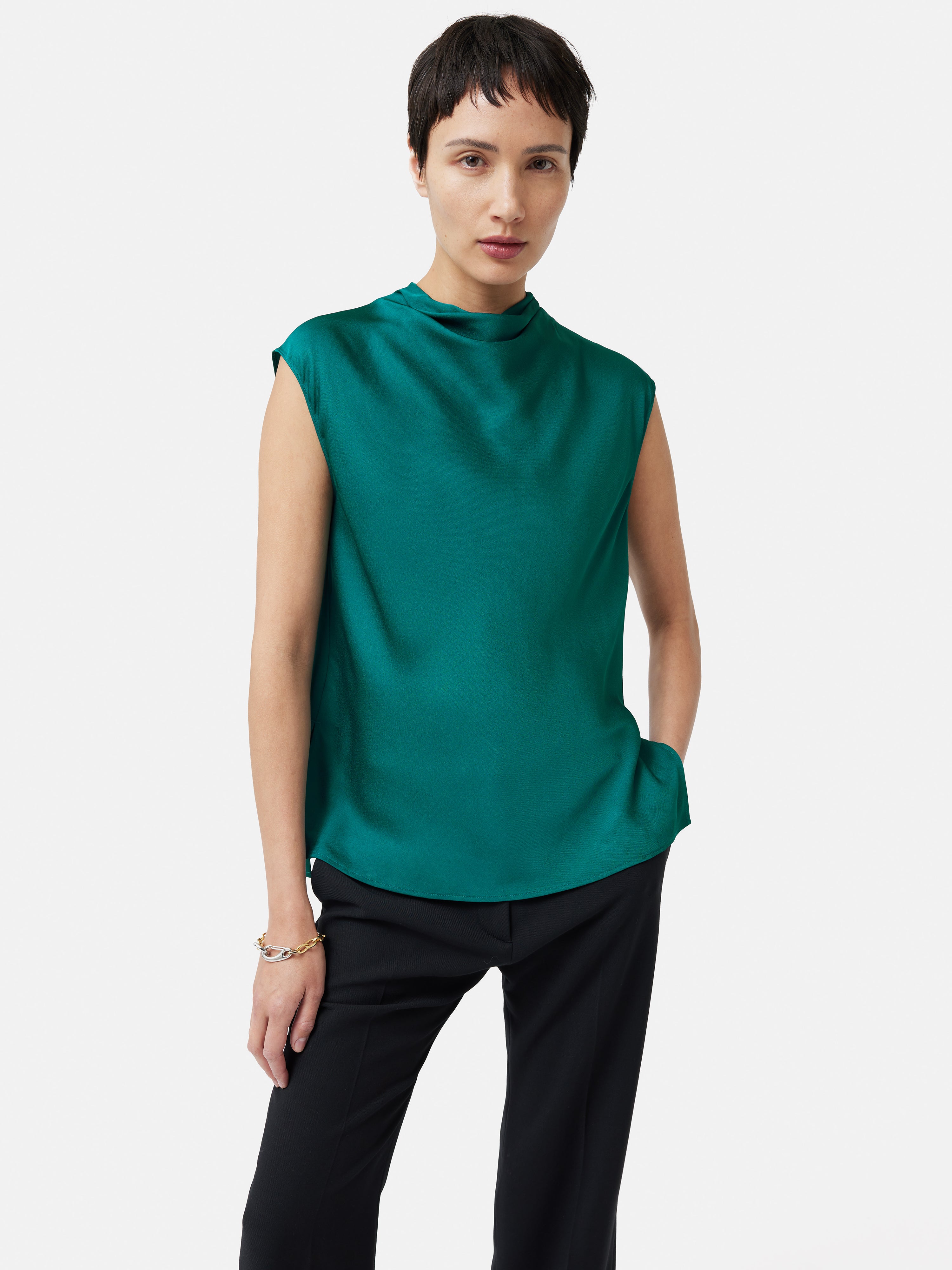 Elegant Green Satin Cowl Neck Top for Women - Perfect for Evening Parties, Date Nights & Special Occasions