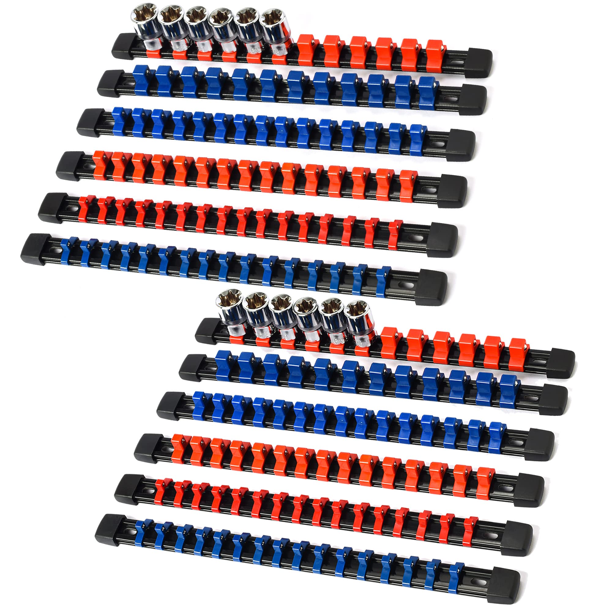 Premium 12-Piece Socket Organizer Kit - ABS Plastic Socket Holder with 1/4