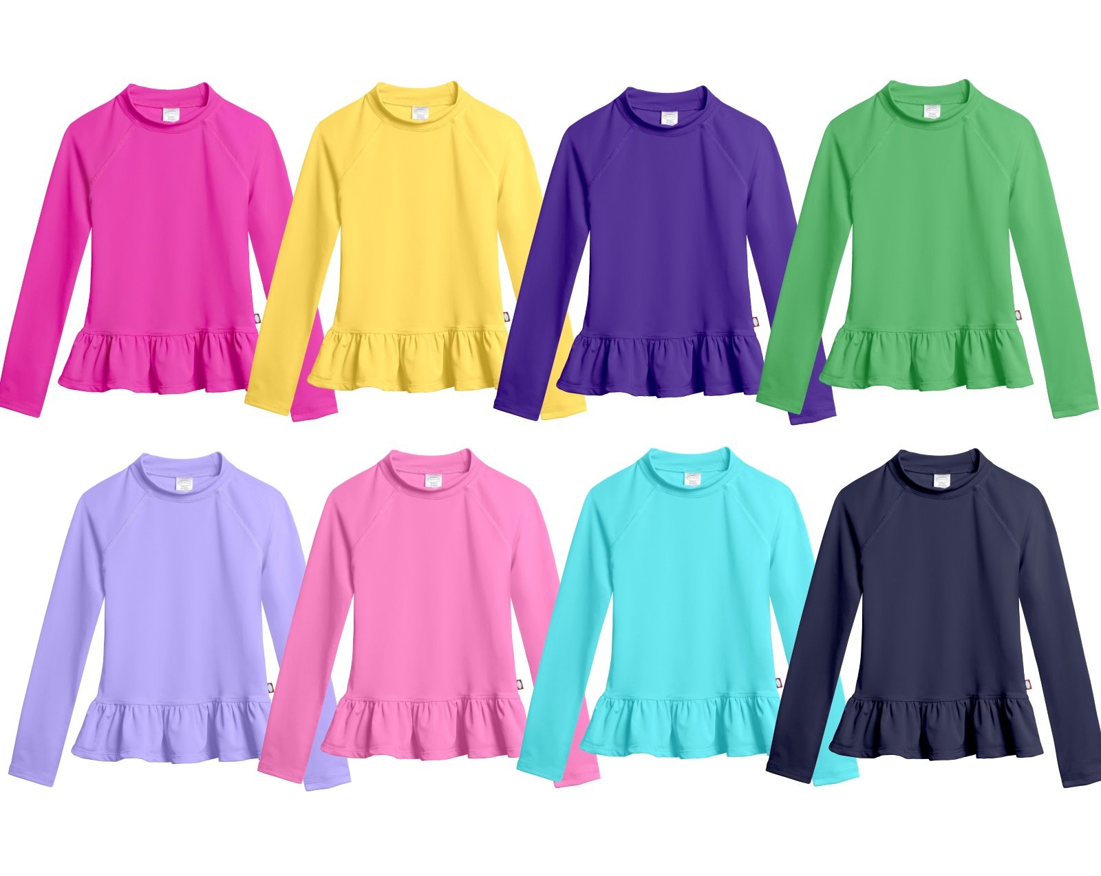 Made in USA Little Girls' Solid Rashguard Swim Tee SPF50+ Sun Protection - Peplum Design for Beach, Pool, Surfing & Outdoor Water Activities, White, 2T