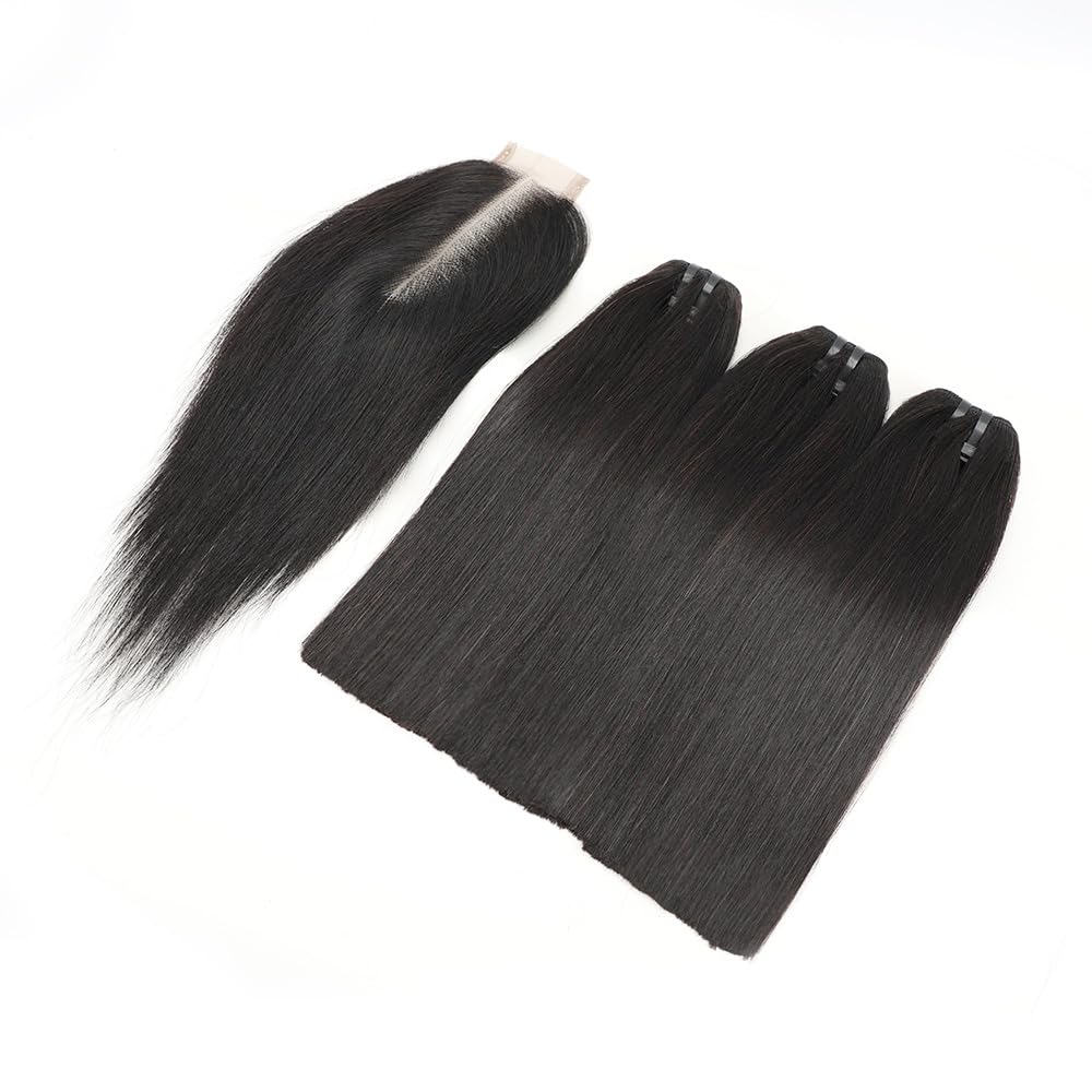 Best 15A Raw Hair Bundles - 100% Unprocessed Vietnam Virgin Human Hair, Bone Straight 3 Bundles with Kim K 2*6 Closure | Premium Hair Extensions for Black Women | Natural Color (12''12''12'' + 10'' Closure) | Perfect for Daily Styling, Special Occasions & Protective Hairstyles