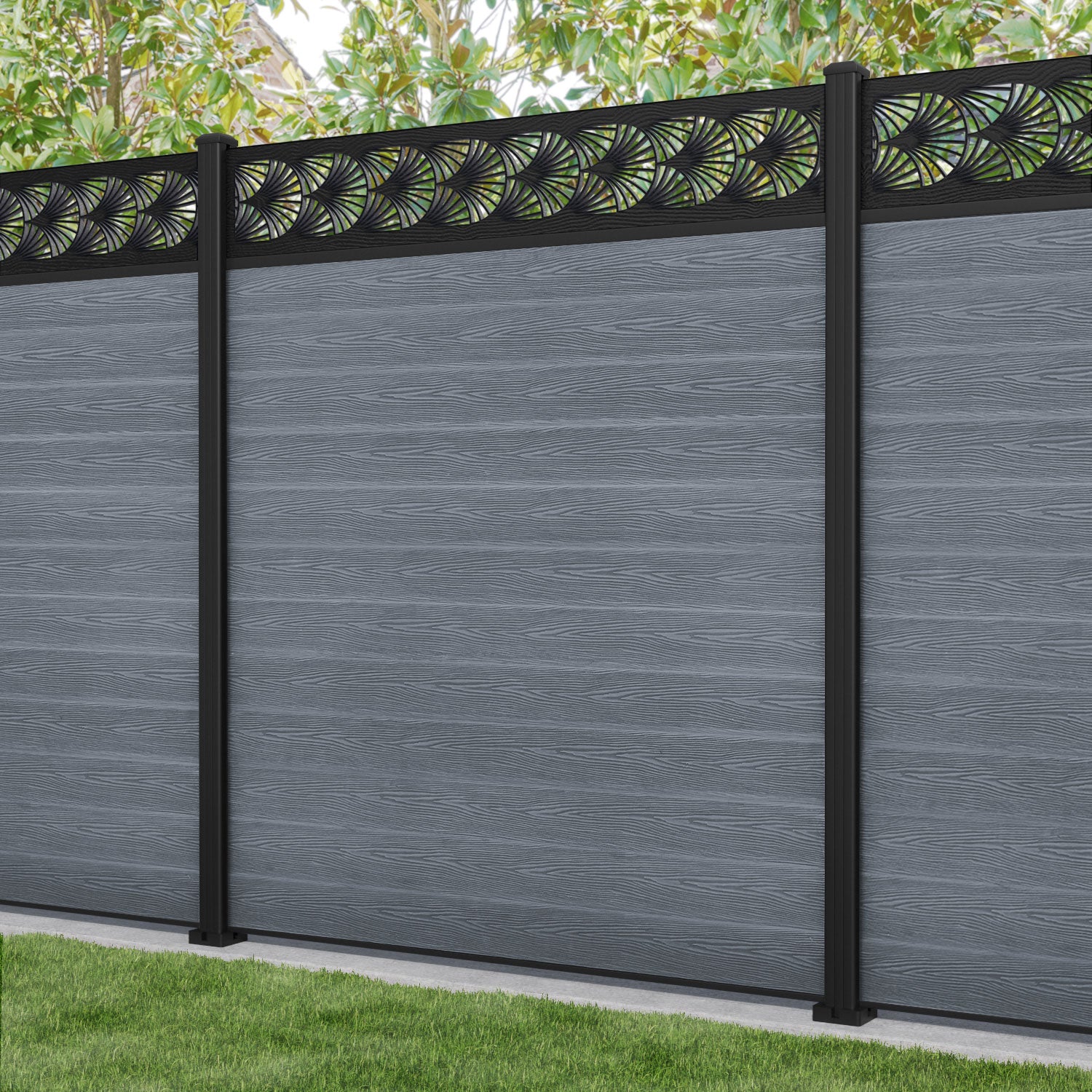Classic Laurel Fence Panel in Anthracite - Durable Aluminum Posts for Garden Privacy & Backyard Security | Perfect for Patio, Pool, and Property Boundaries