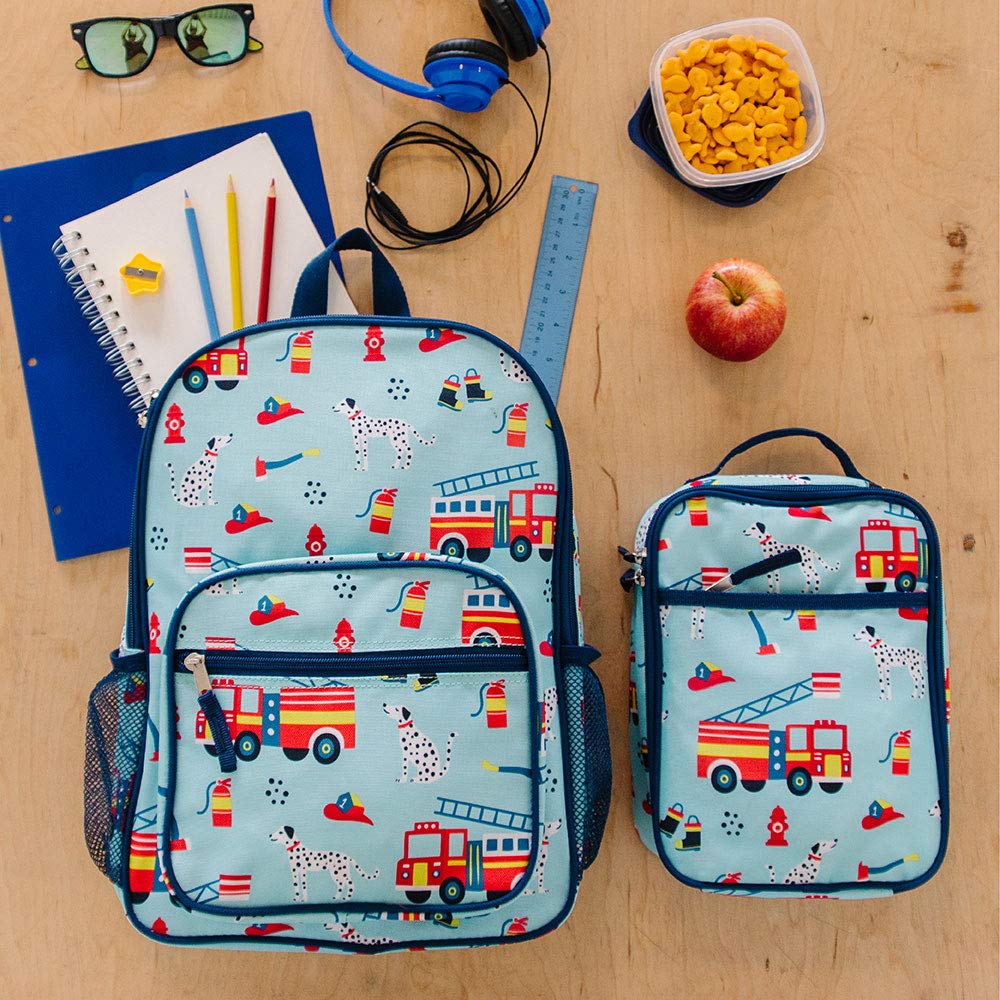 Wildkin Day2Day Kids Backpack for School & Travel - Durable Children's Backpack with Side Mesh Pocket & Firefighter Design - Perfect for Elementary Students, Daycare, Camping & Outdoor Adventures