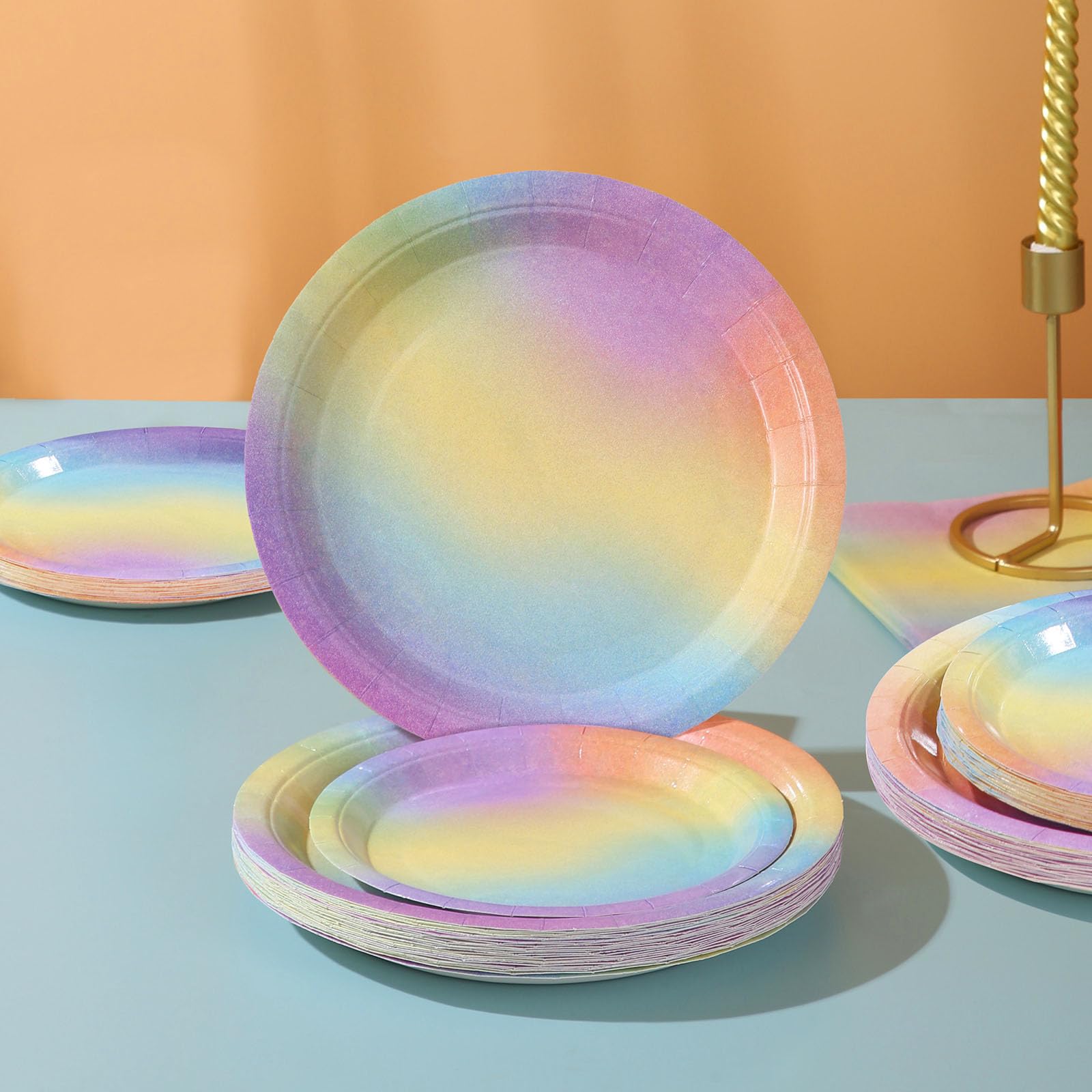 150-Piece Pastel Rainbow Party Supplies Set - Includes Paper Plates, Napkins for 50 Guests - Perfect for Baby Showers, Girls' Birthday Parties & Rainbow-Themed Celebrations