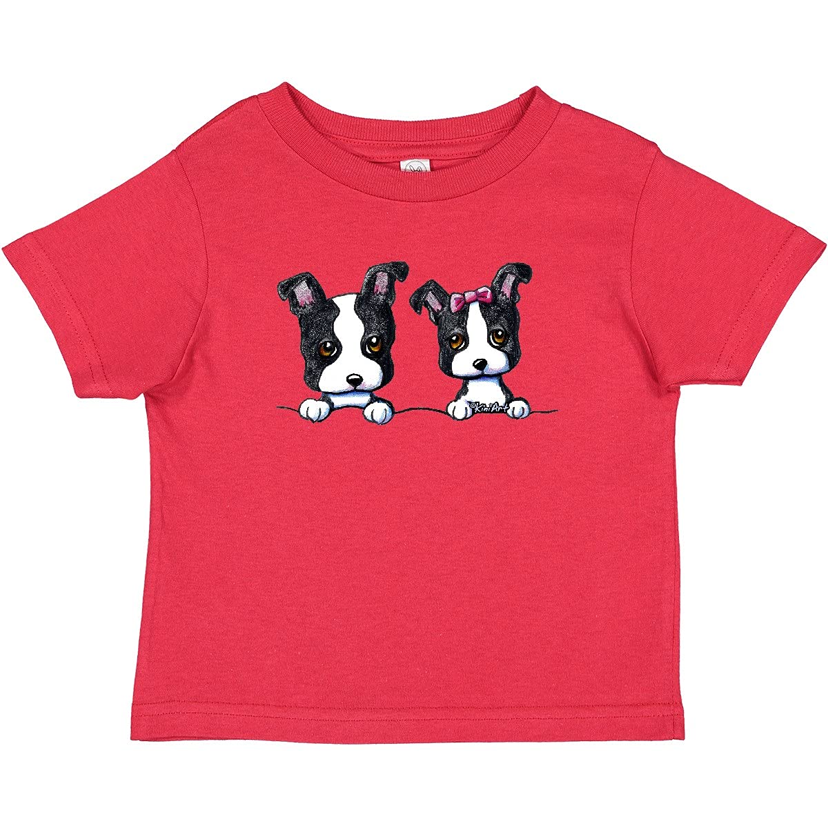 Boston Terriers Graphic Baby T-Shirt for Boys & Girls | Soft Cotton Dark Apparel | Cute Puppy Dog Design | Perfect for Playdates, Family Photos & Everyday Wear - KiniArt