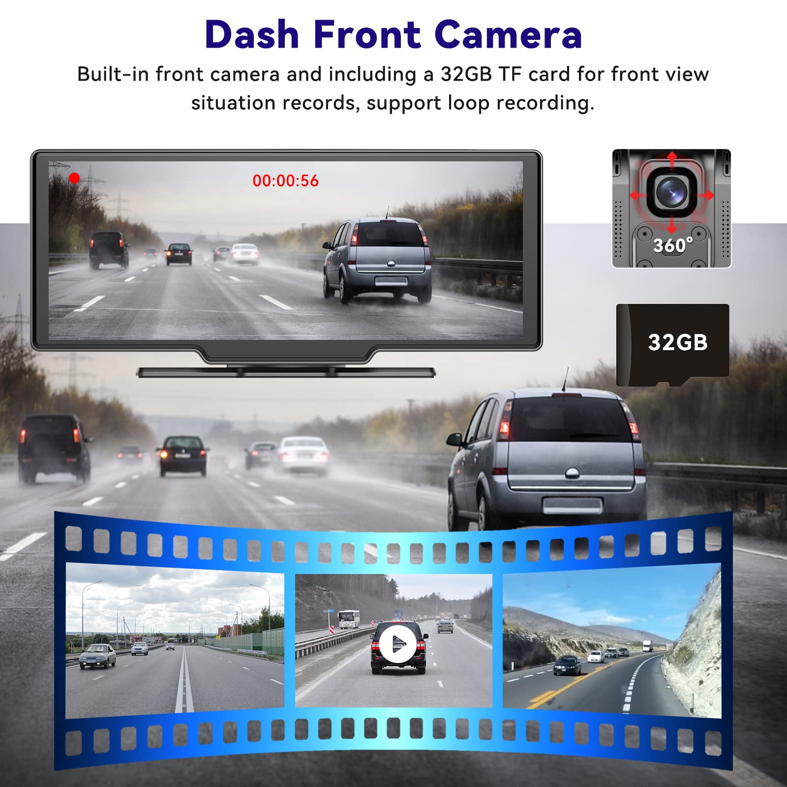 9.3 Inch Touch Screen Car Stereo with Wireless CarPlay & Android Auto | Bluetooth, AUX/FM, Voice Control | Front Dash & Rear View Camera | 7-32V Dashboard Mount | Perfect for Road Trips, Commuting & Hands-Free Driving
