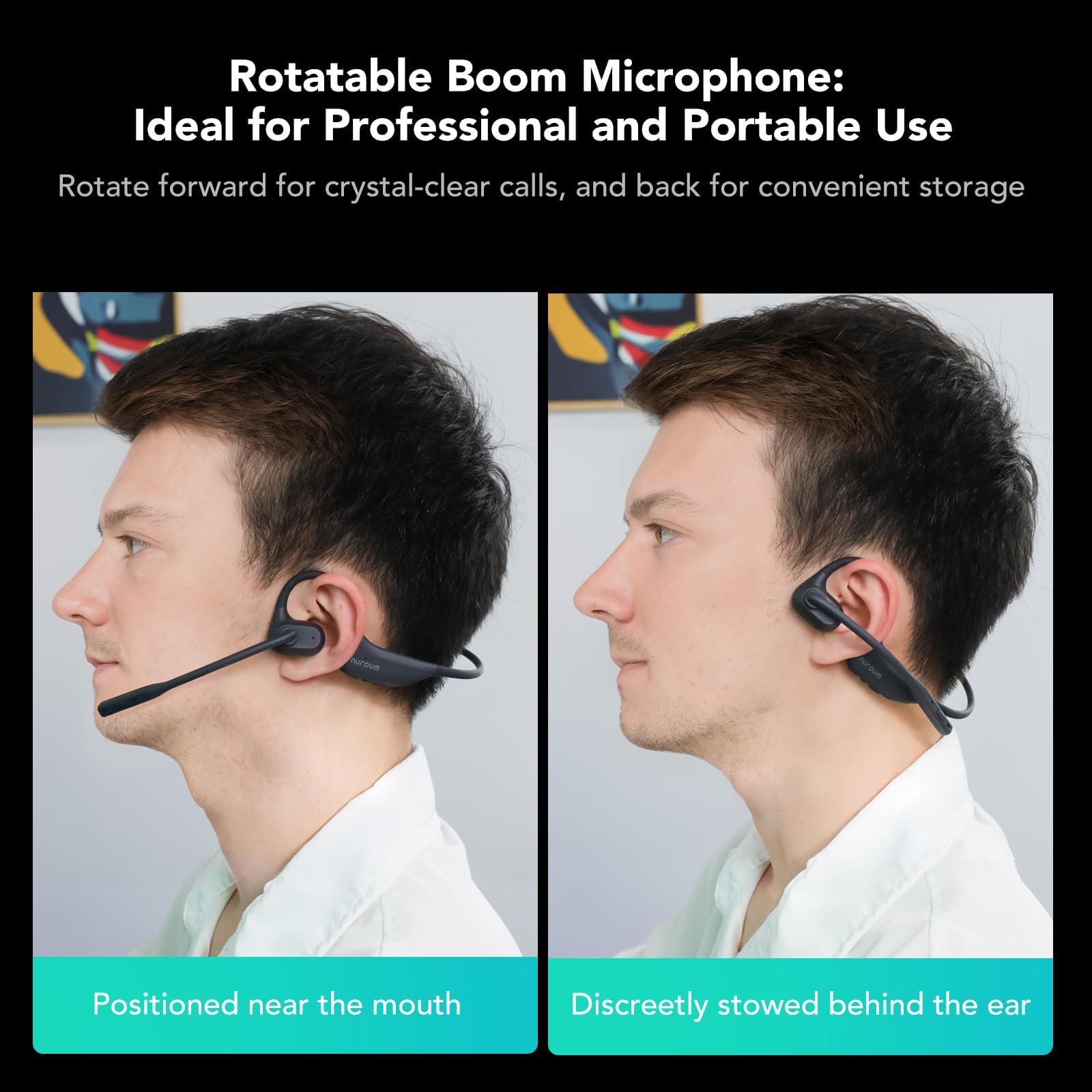 NUROUM OpenEar Pro Wireless Bluetooth Headphones with ENC Noise Cancelling Mic - Bluetooth 5.3 Multi-Point Connection, Sweatproof Design, 15H Battery Life - Perfect for Driving, Office Work, Workouts & Outdoor Activities