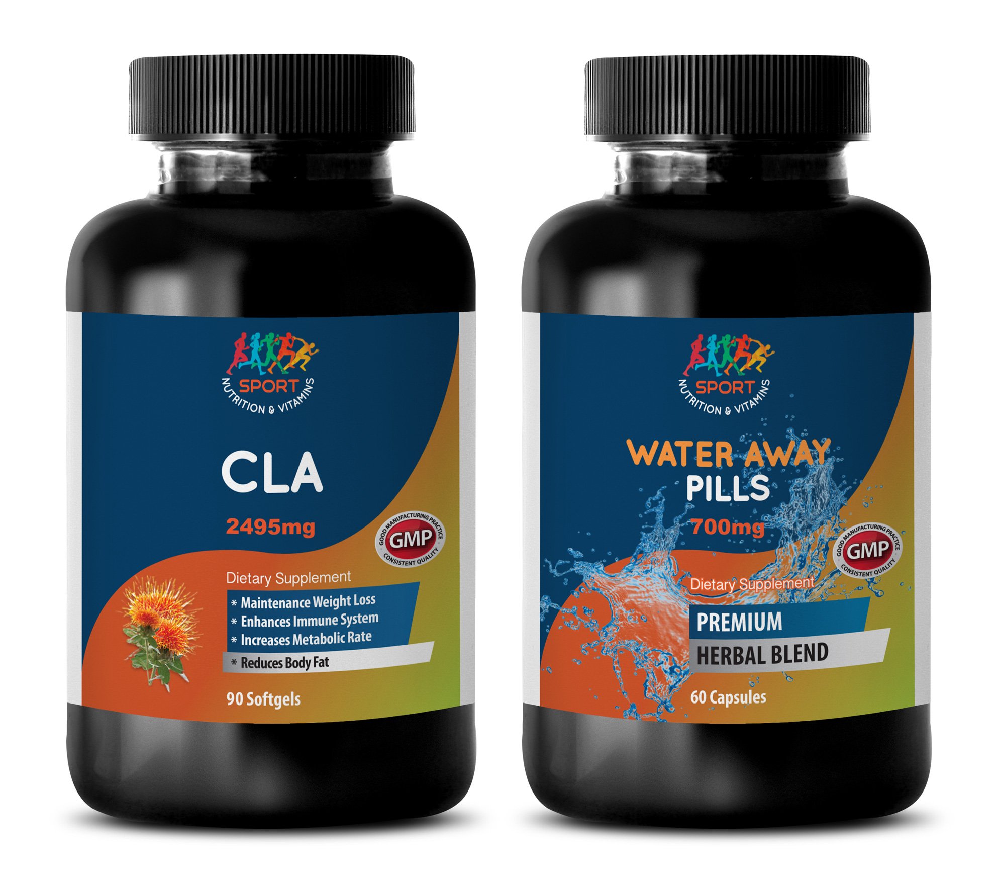 CLA Weight Loss Pills & Water Away Vitamin Combo - 2 Bottles for Energy Boost & Fat Burning - Perfect for Fitness & Weight Management