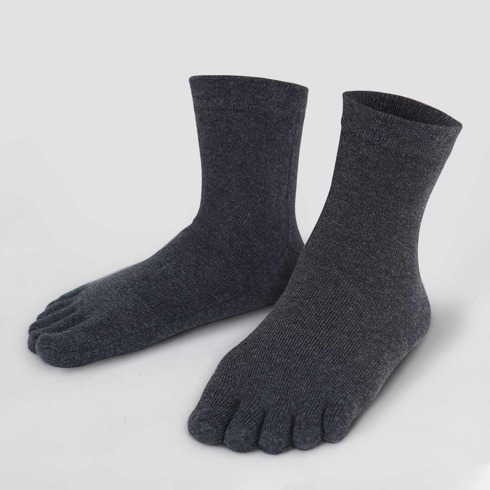 CaiDieNu Men's Toe Socks - 5 Finger Cotton Athletic Running Crew Socks for Hiking, Yoga & Outdoor Activities