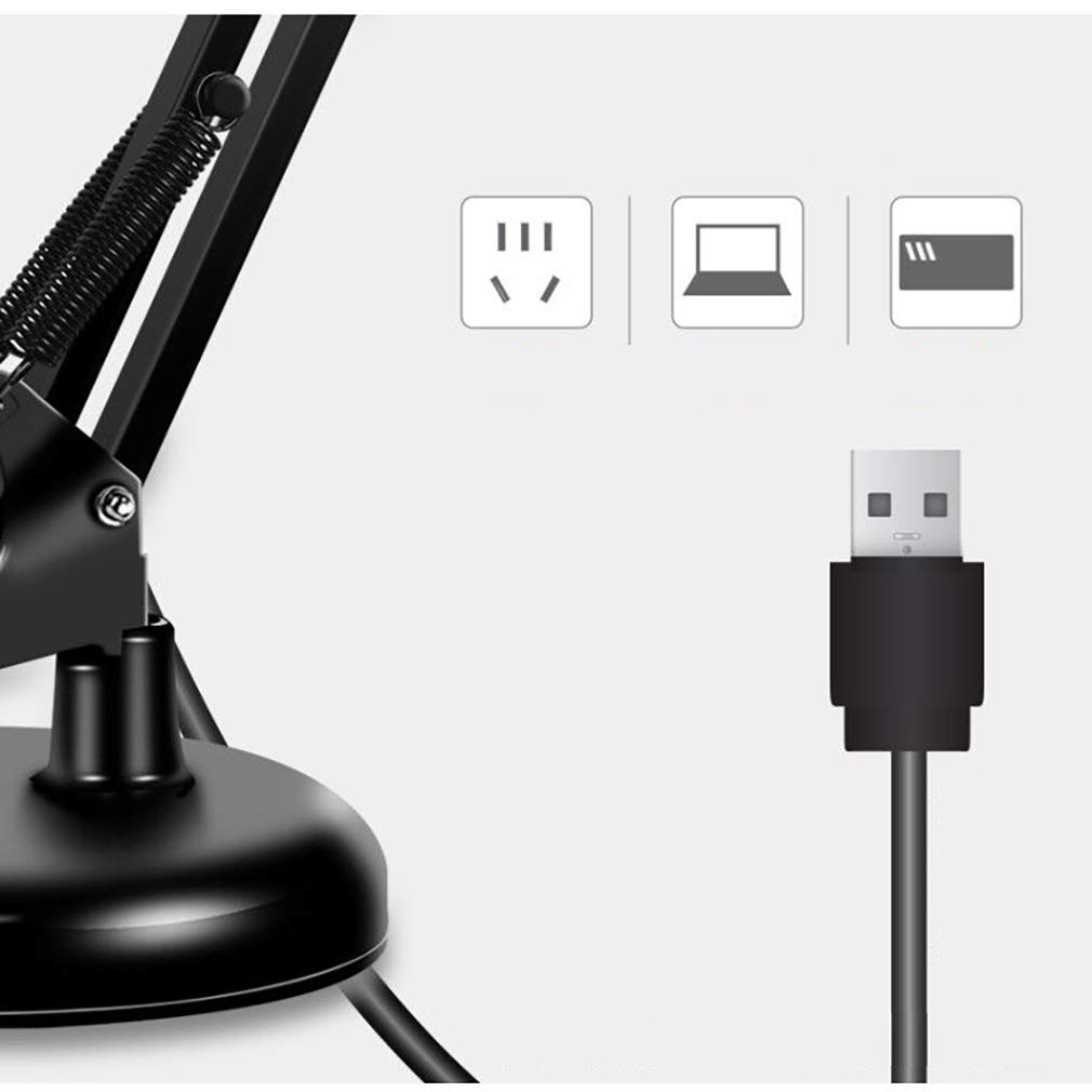 Adjustable Metal Swing Arm Desk Lamp with Interchangeable Base & Clamp - Eye-Caring LED Reading Light for Dorm, Bedroom, Office & Study (Black) - Perfect for Night Reading, Working & Studying