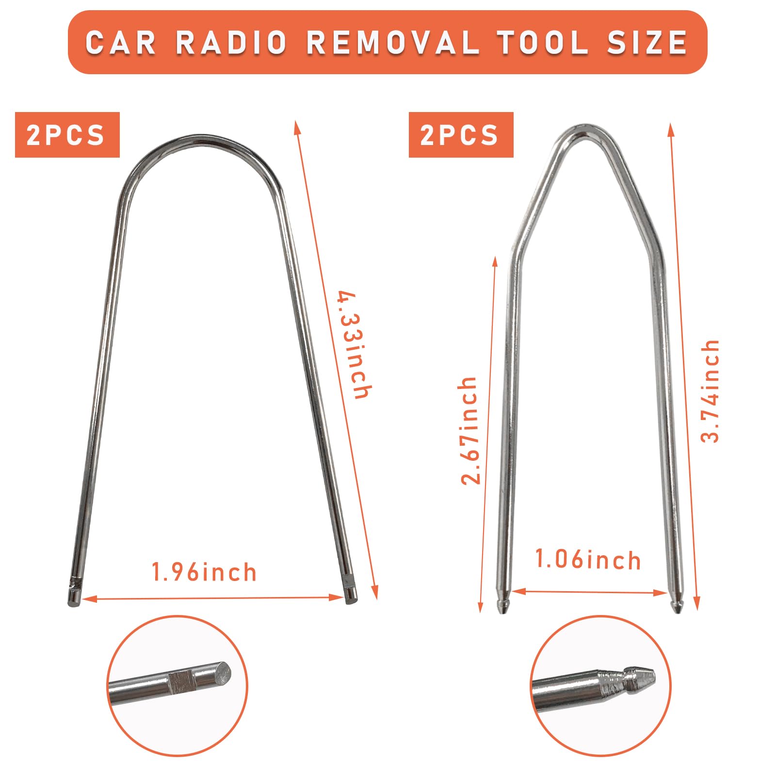 4-Piece Car Radio Removal Pry Tool Kit - U/V-Shaped Stainless Steel Auto Stereo Release Tools for Most Vehicle Audio Systems | Universal Dash Disassembly Kit for Car Stereo Installation & Repair