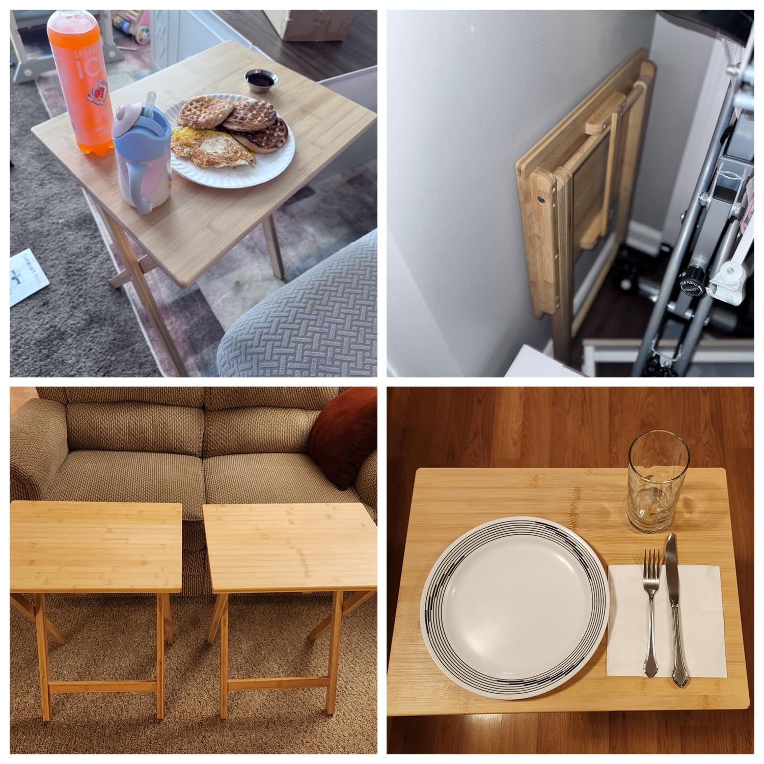 Fully Assembled Folding TV Tray Table Set of 2 - Natural Bamboo Foldable TV Dinner Trays for Eating, Sofa, Couch & Bed - Perfect for Movie Nights, Breakfast in Bed & Small Space Living